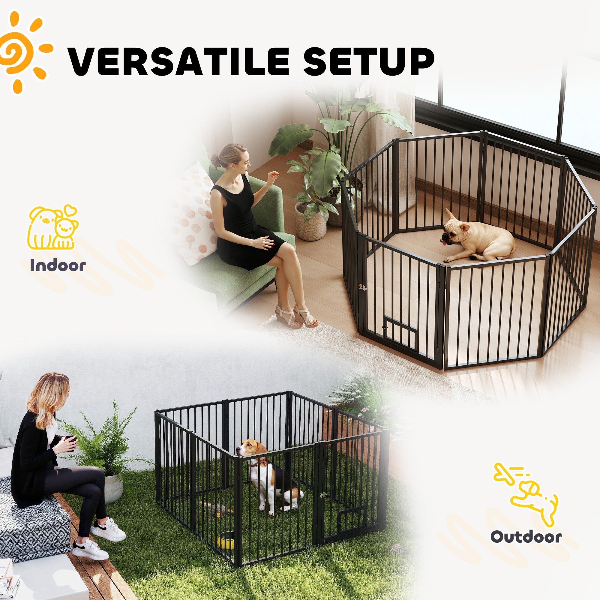 PawHut Dog Playpen, 30"H Pet Playpen, 8 Panels Puppy Exercise Pen Heavy Duty with Dog Gate & Cat Door, Indoor Outdoor Foldable Portable Dog Fence for Small & Medium Dogs
