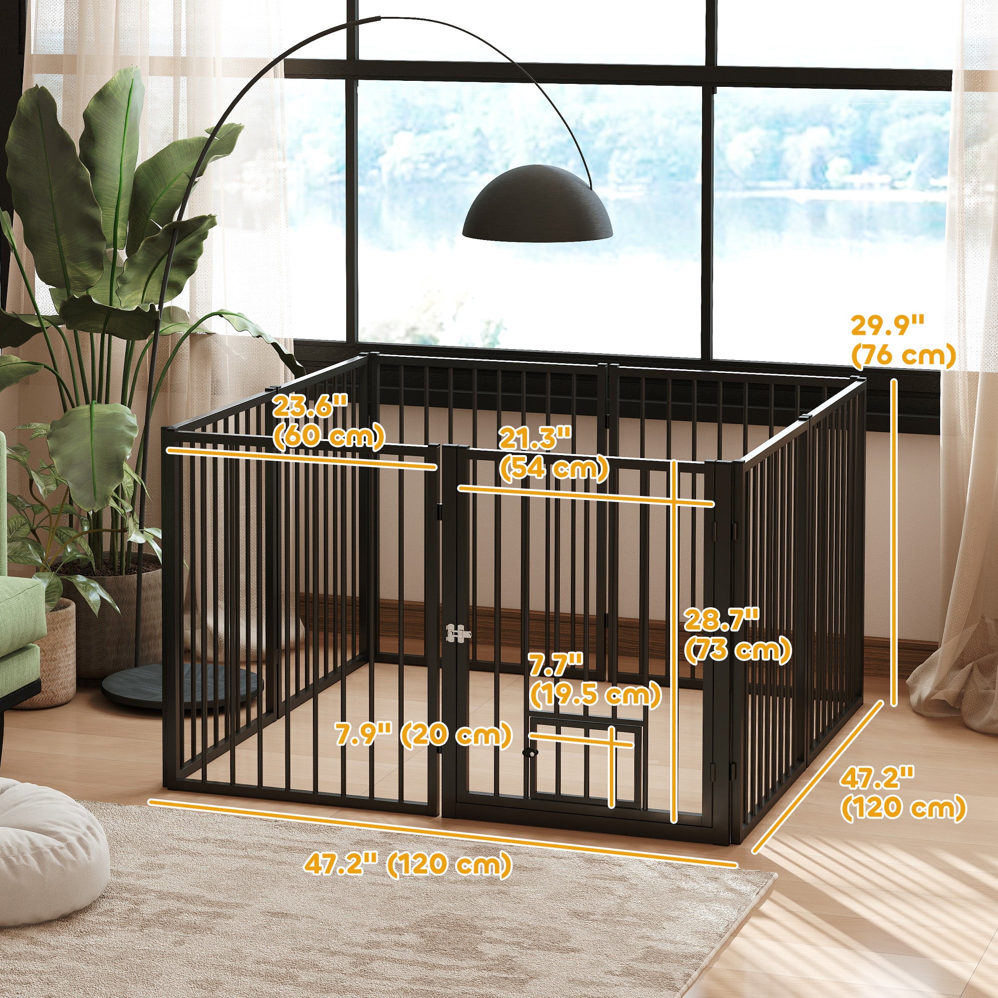 PawHut Dog Playpen, 30"H Pet Playpen, 8 Panels Puppy Exercise Pen Heavy Duty with Dog Gate & Cat Door, Indoor Outdoor Foldable Portable Dog Fence for Small & Medium Dogs