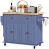 HOMCOM Kitchen Island on Wheels with Storage, Rolling Cart with Rubber wood Top, Spice Rack, Towel Rack and Drawers, Navy Blue