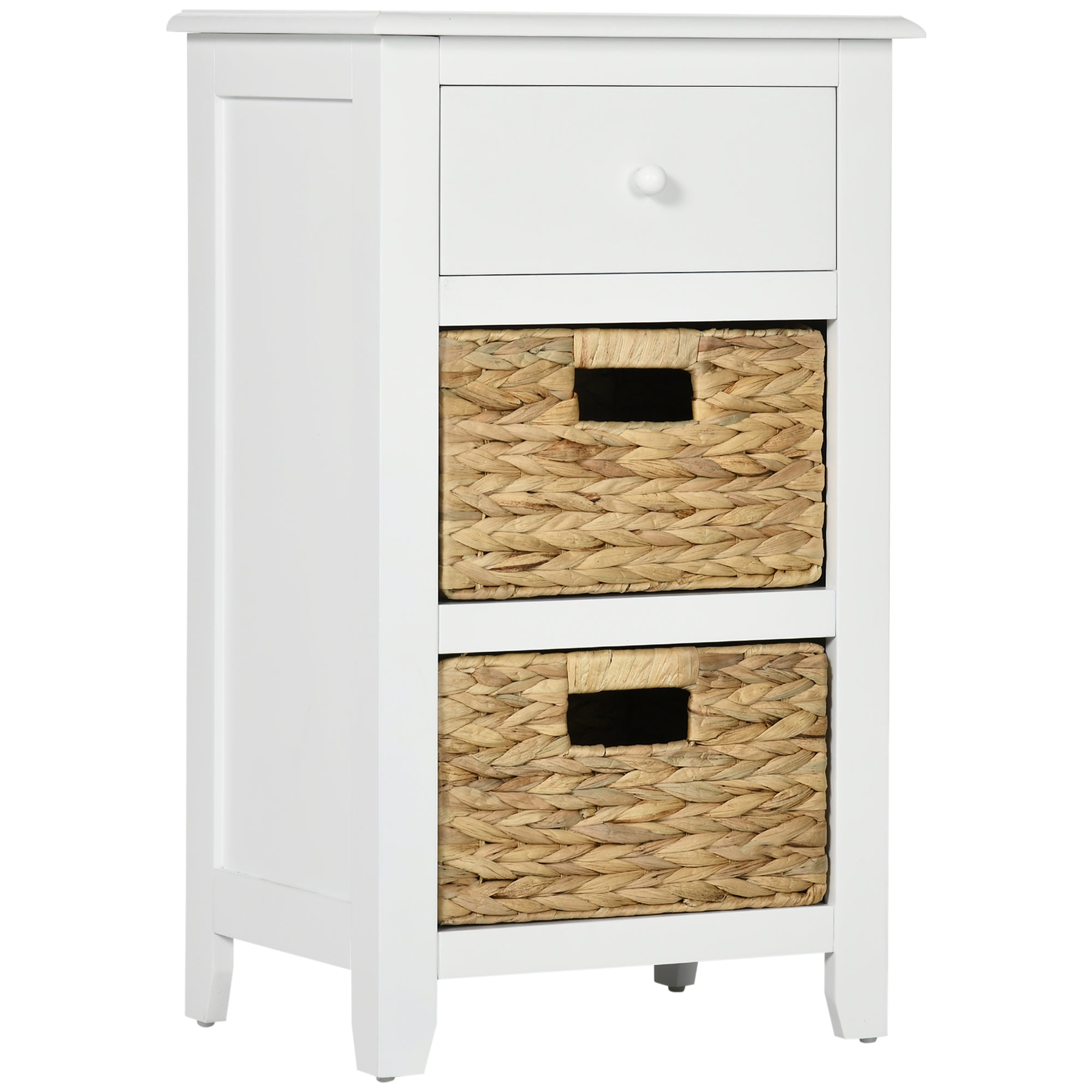 HOMCOM Side Table, End Table with Removable Woven Baskets and Drawer, Bedside Table for Living Room, Bedroom, White