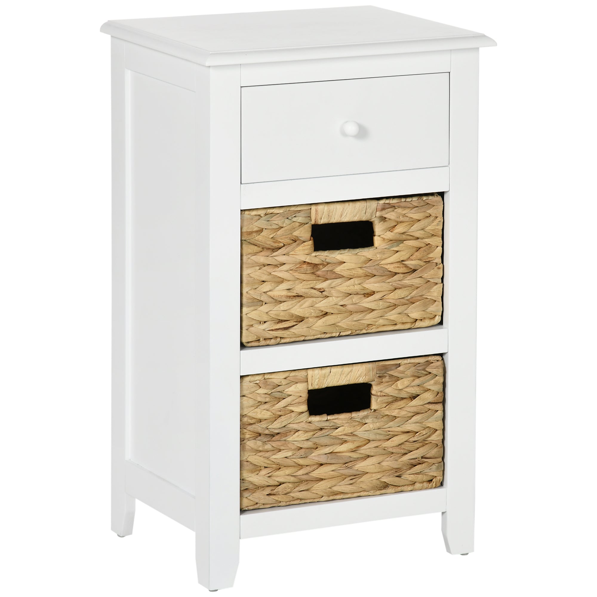 HOMCOM Side Table, End Table with Removable Woven Baskets and Drawer, Bedside Table for Living Room, Bedroom, White