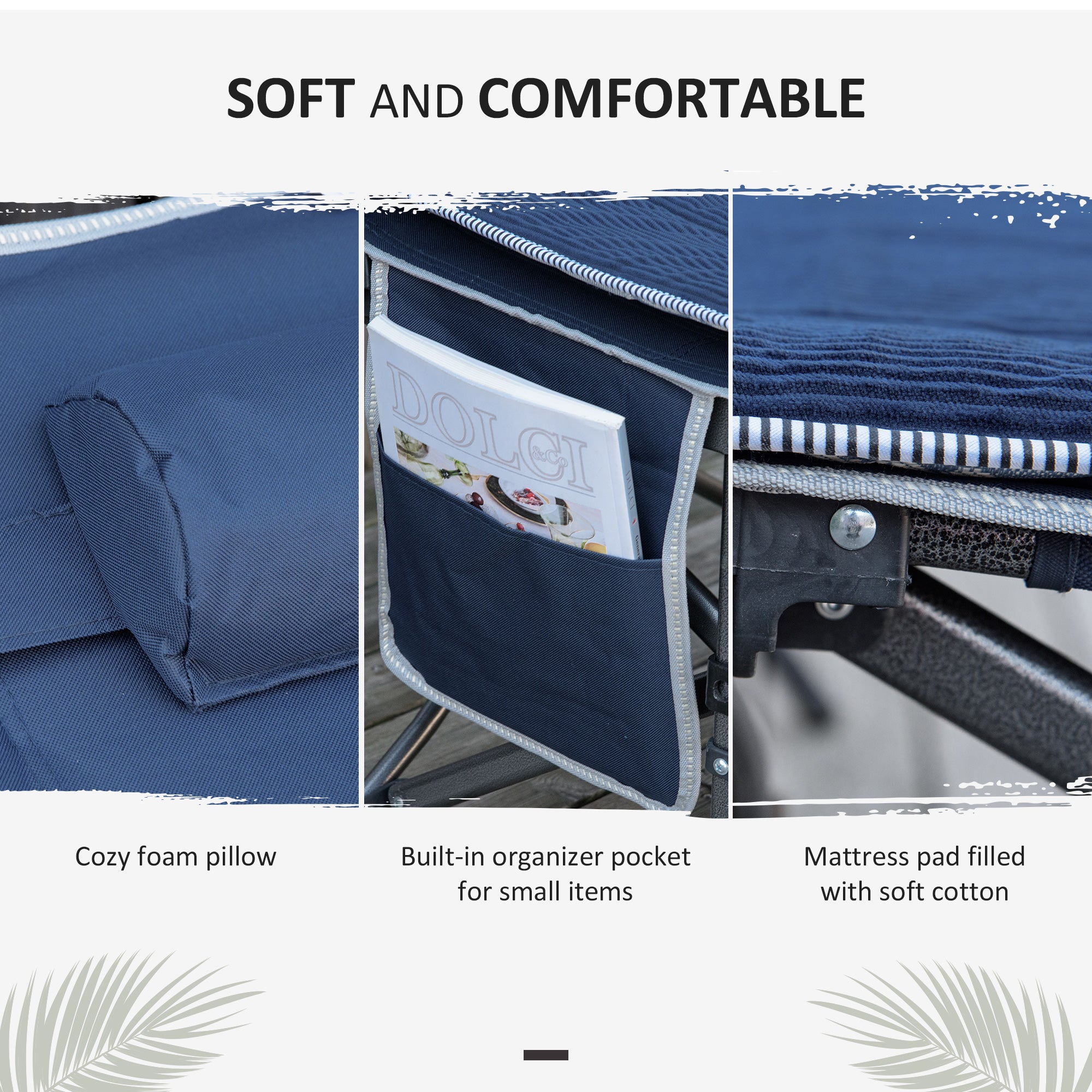 Outsunny Folding Camping Cot for Adults with Mattress & Pillow, Double Layer Oxford Heavy Duty Sleeping Cot with Carry Bag, Portable Travel Camp Cots for Indoor Outdoor, Dark Blue