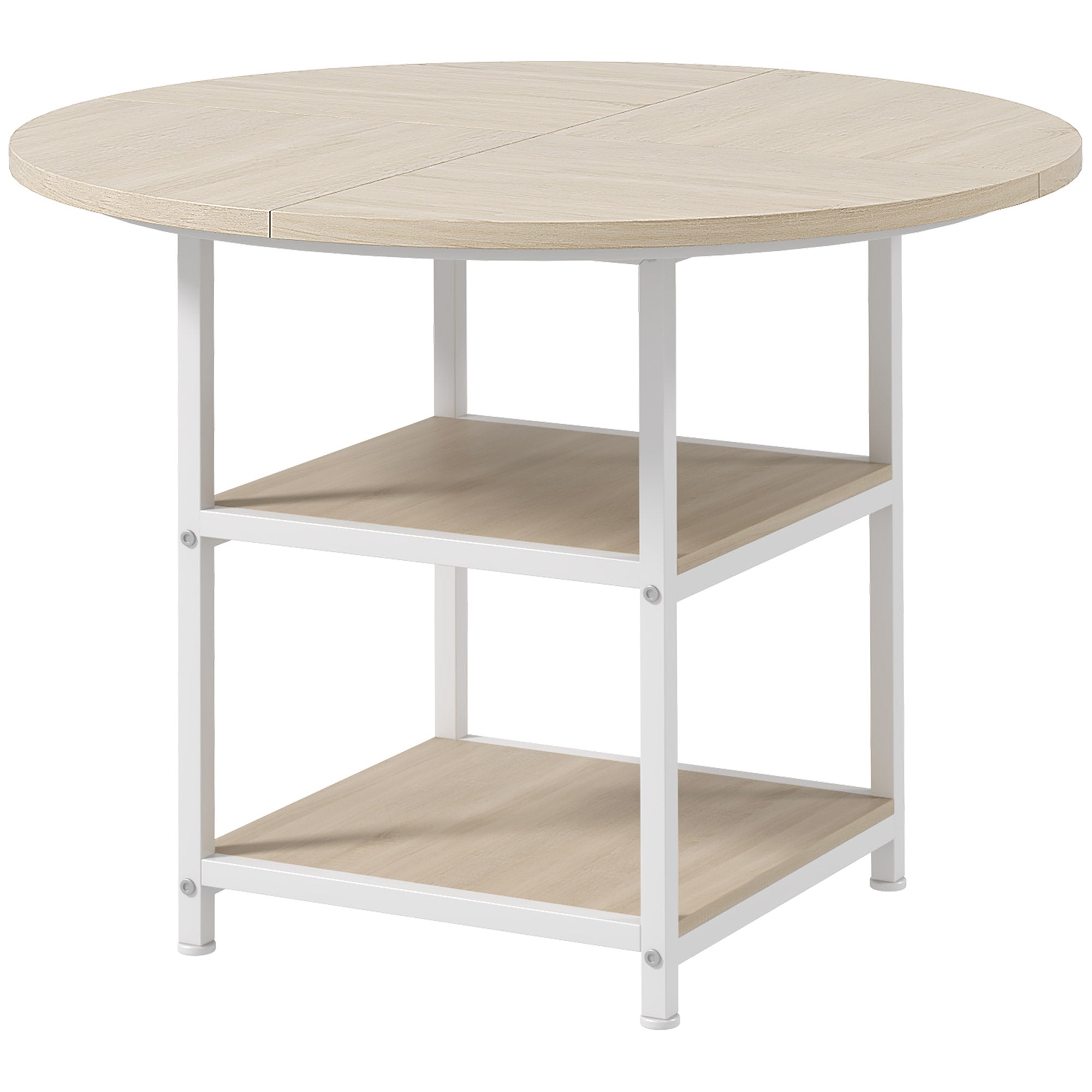 HOMCOM Round Dining Table for 4-6 People, 39.4 Inch Industrial Kitchen Table with Storage Shelves for Dining Room, Oak