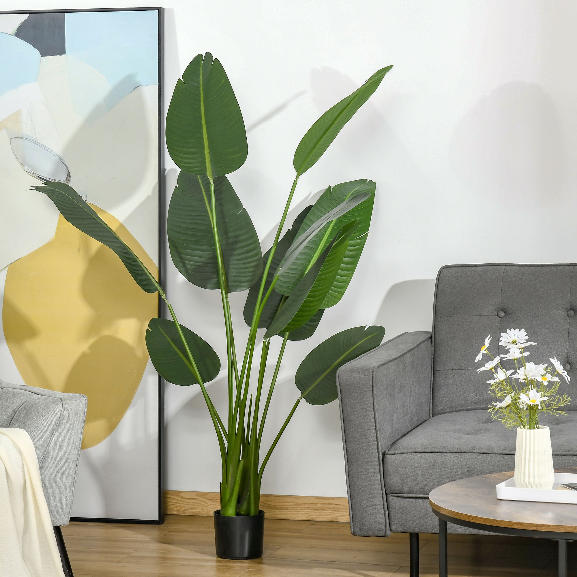 HOMCOM 5FT Artificial Bird of Paradise Plant, Artificial Banana Tree, Faux Decorative Plant in Nursery Pot for Indoor Outdoor Décor
