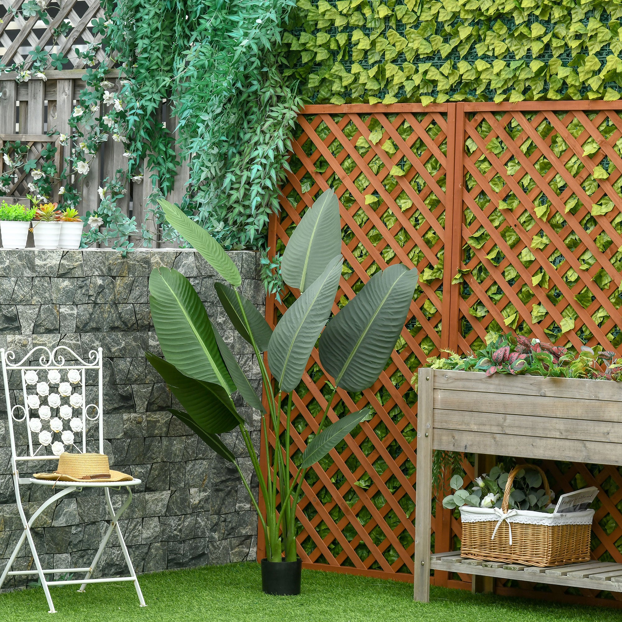 HOMCOM 5FT Artificial Bird of Paradise Plant, Artificial Banana Tree, Faux Decorative Plant in Nursery Pot for Indoor Outdoor Décor