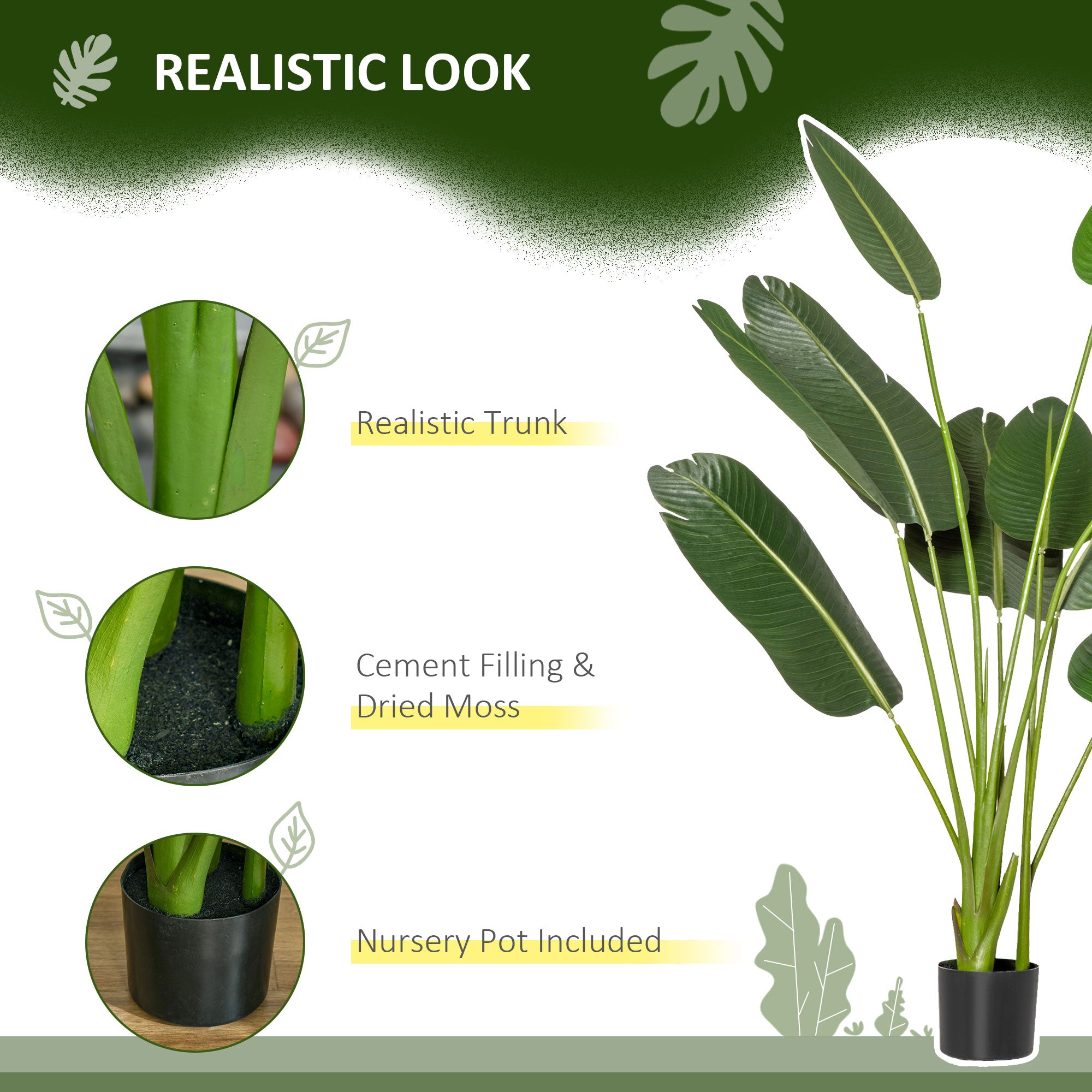 HOMCOM 5FT Artificial Bird of Paradise Plant, Artificial Banana Tree, Faux Decorative Plant in Nursery Pot for Indoor Outdoor Décor