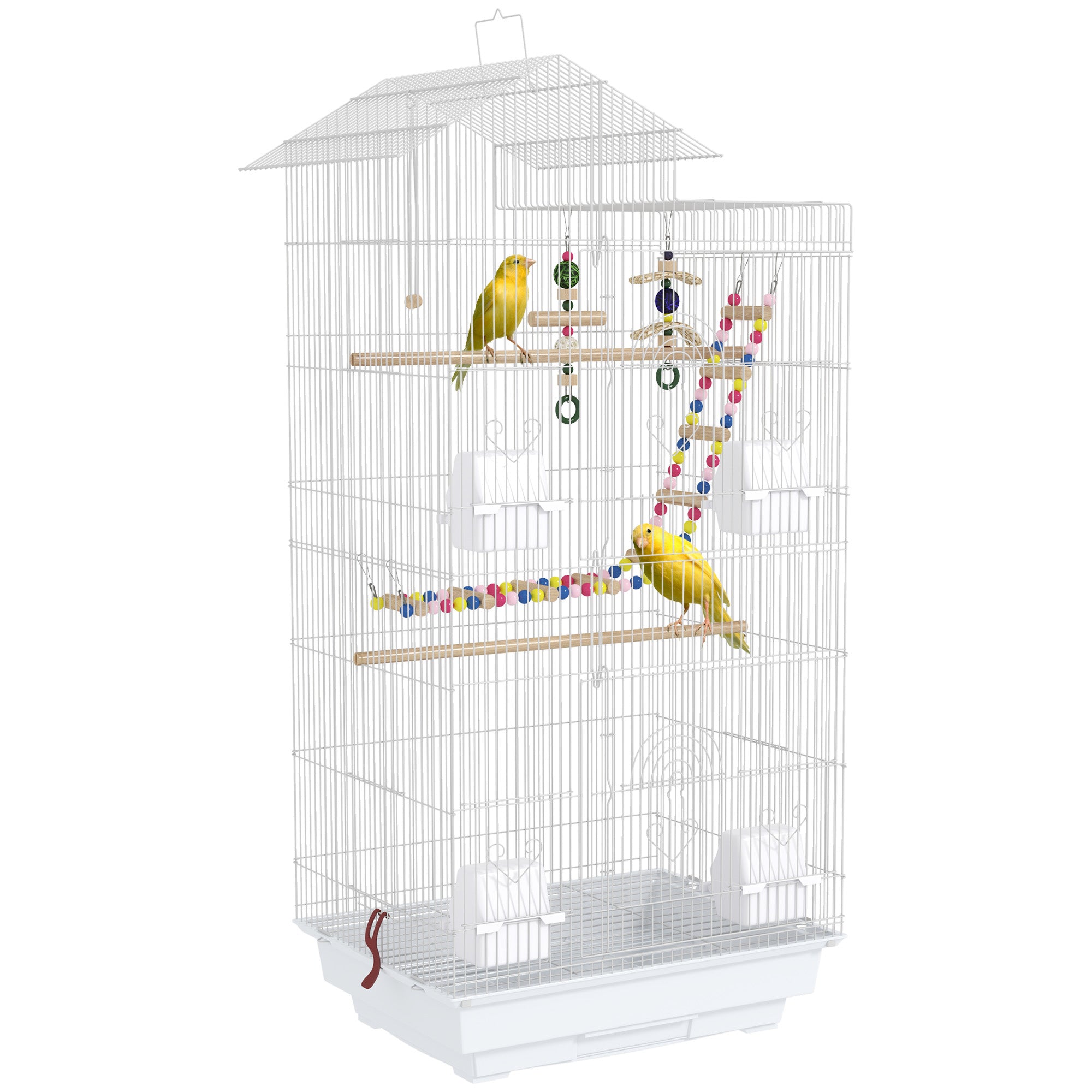 PawHut Bird Cage for Budgies, Finches, Canaries w/ Accessories, Toys, Tray, Handle, 46 x 36 x 100cm -White