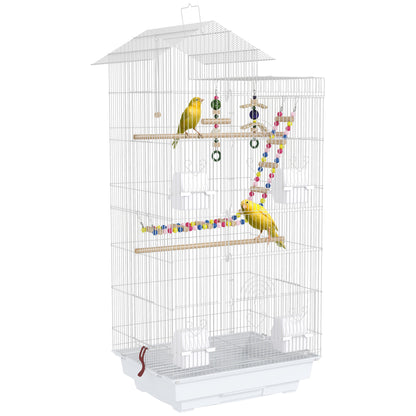 PawHut Bird Cage for Budgies, Finches, Canaries w/ Accessories, Toys, Tray, Handle, 46 x 36 x 100cm -White