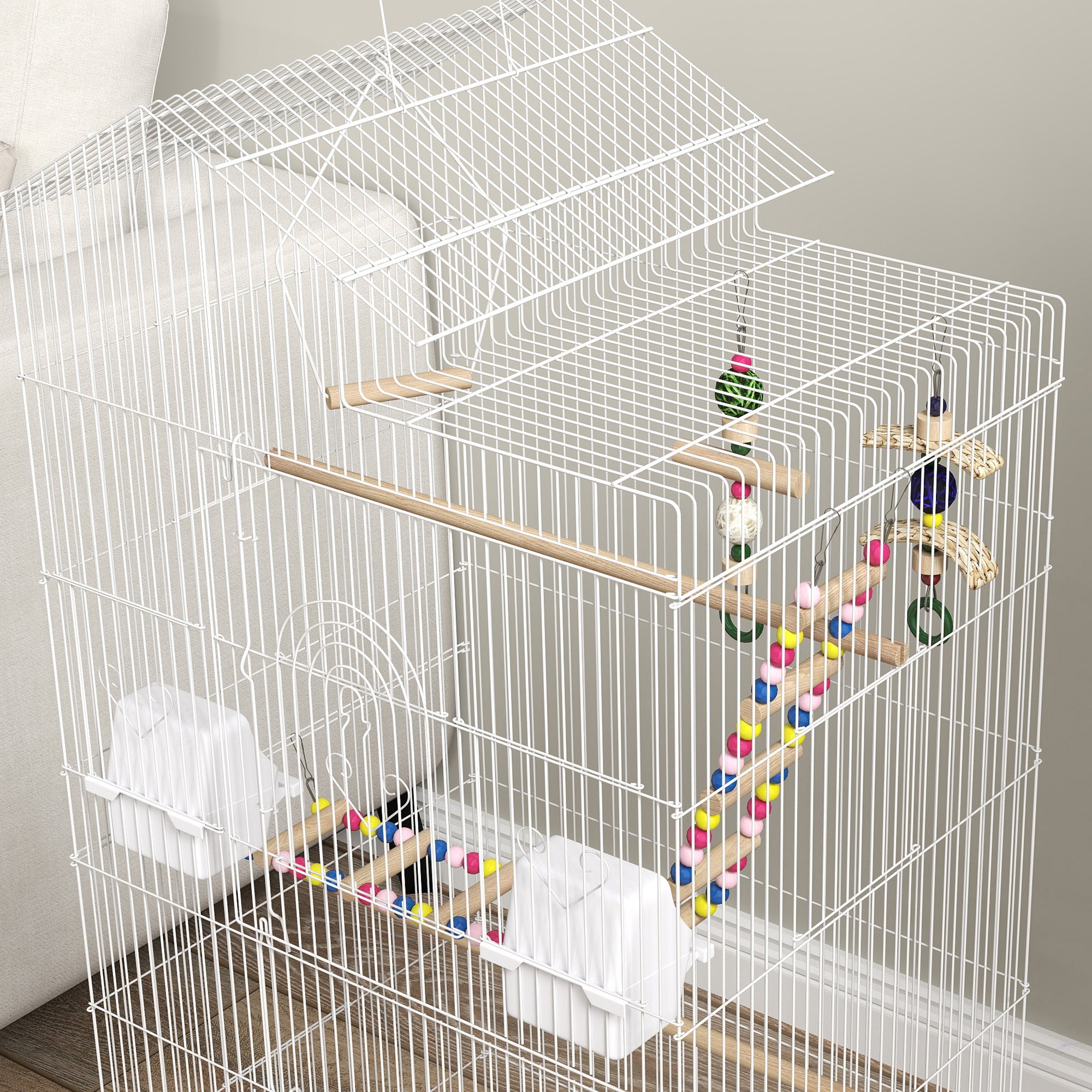 PawHut Bird Cage for Budgies, Finches, Canaries w/ Accessories, Toys, Tray, Handle, 46 x 36 x 100cm -White