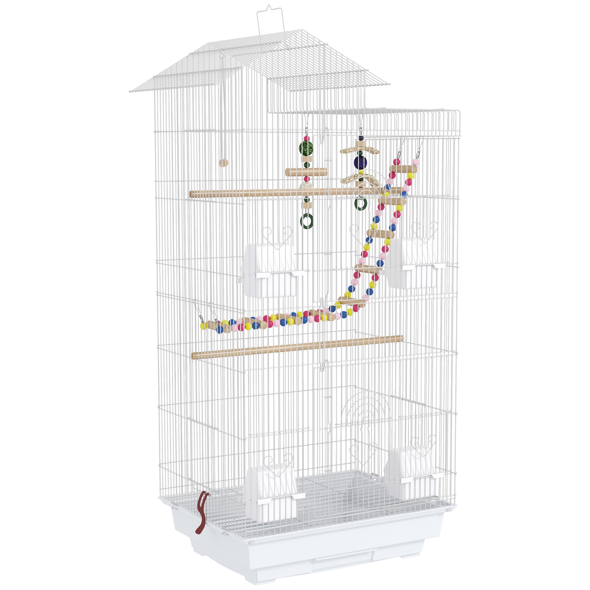 PawHut Bird Cage for Budgies, Finches, Canaries w/ Accessories, Toys, Tray, Handle, 46 x 36 x 100cm -White