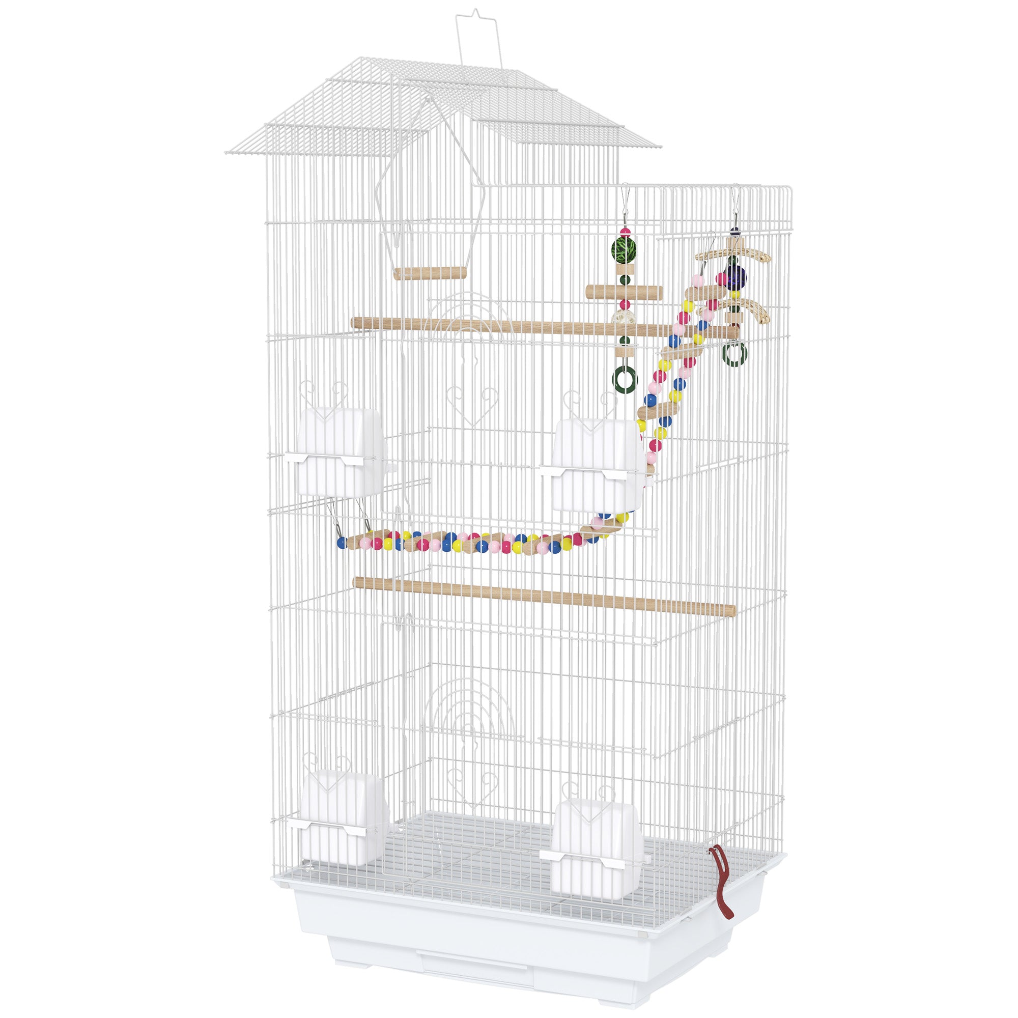 PawHut Bird Cage for Budgies, Finches, Canaries w/ Accessories, Toys, Tray, Handle, 46 x 36 x 100cm -White