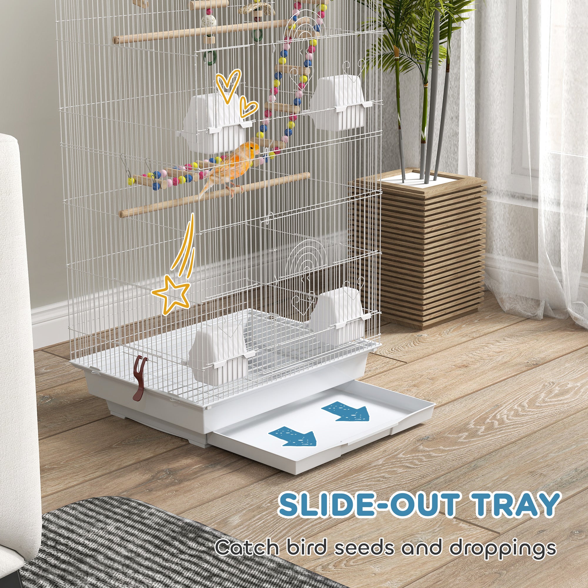 PawHut Bird Cage for Budgies, Finches, Canaries w/ Accessories, Toys, Tray, Handle, 46 x 36 x 100cm -White