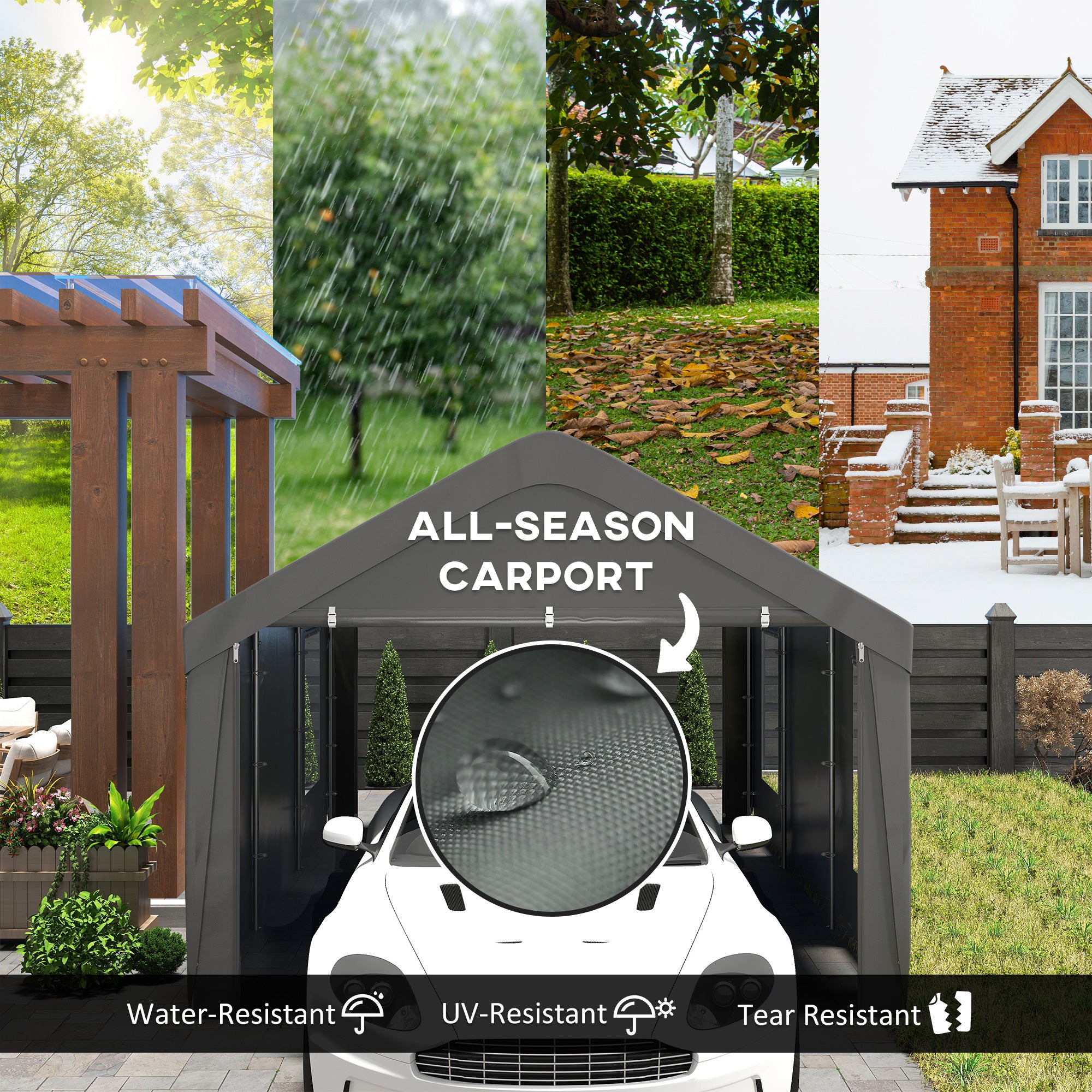 Outsunny Carport, 12 x 20ft Portable Garage with 2 Roll-Up Doors and 4 Windows, Heavy Duty Outdoor Car Shelter with Removable Sidewalls for Car, Truck, Garden Tools, Dark Grey