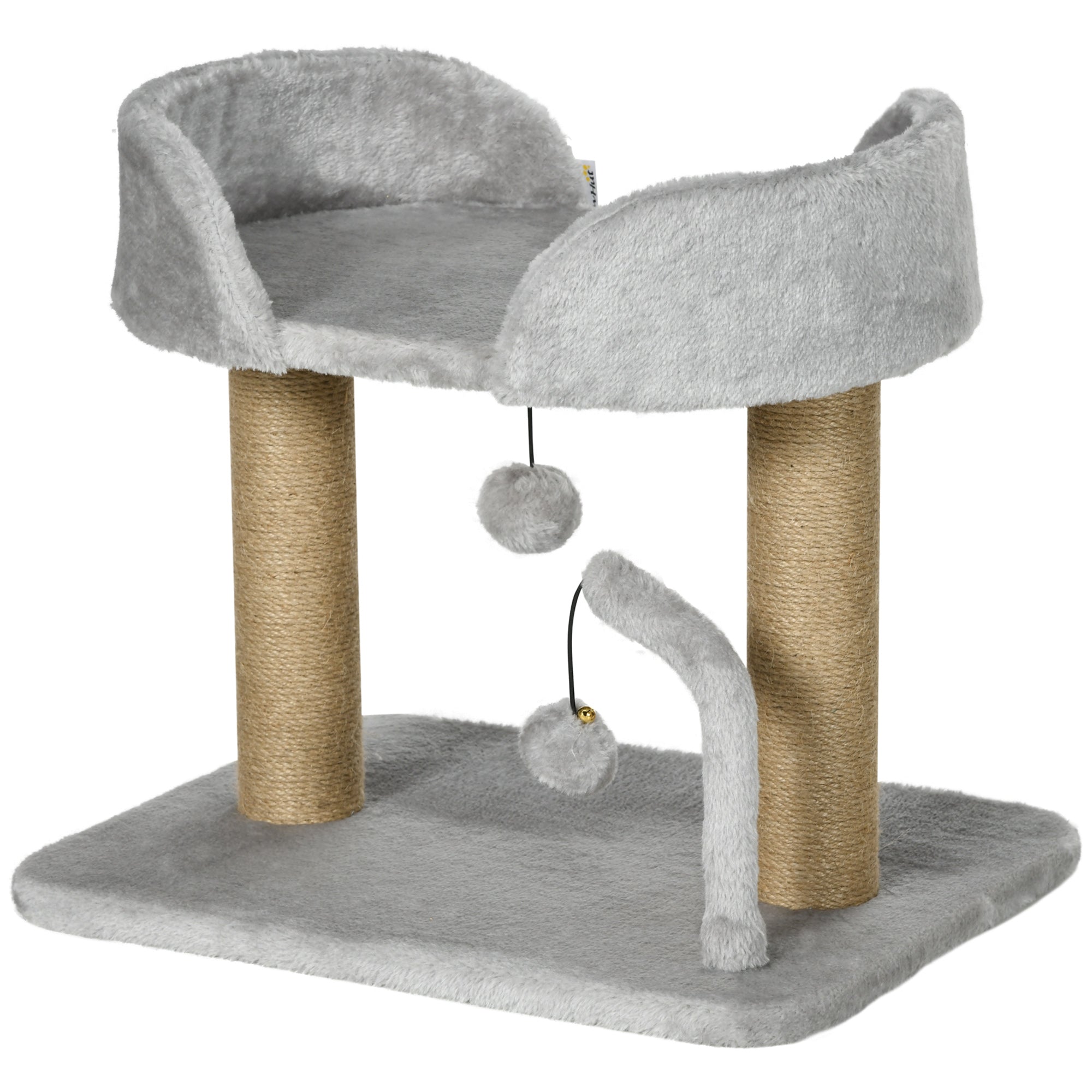 PawHut Cat Tree, 16.5" Small Cat Tower Condo for Indoor Cats with Jute Scratching Posts, Top Perch, Dangling Balls, Cat Activity Centre, Light Grey