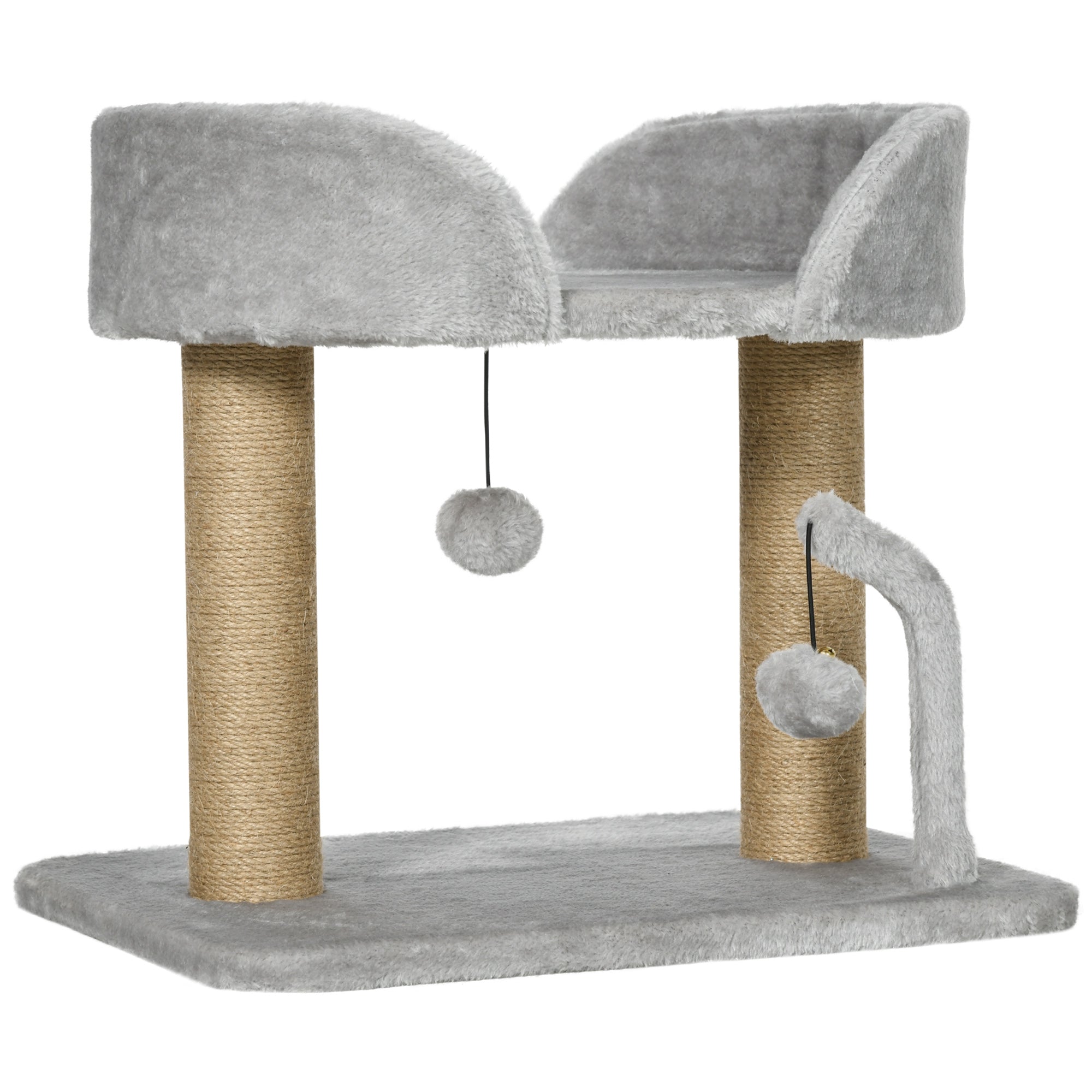 PawHut Cat Tree, 16.5" Small Cat Tower Condo for Indoor Cats with Jute Scratching Posts, Top Perch, Dangling Balls, Cat Activity Centre, Light Grey