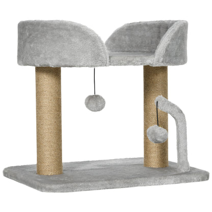 PawHut Cat Tree, 16.5" Small Cat Tower Condo for Indoor Cats with Jute Scratching Posts, Top Perch, Dangling Balls, Cat Activity Centre, Light Grey