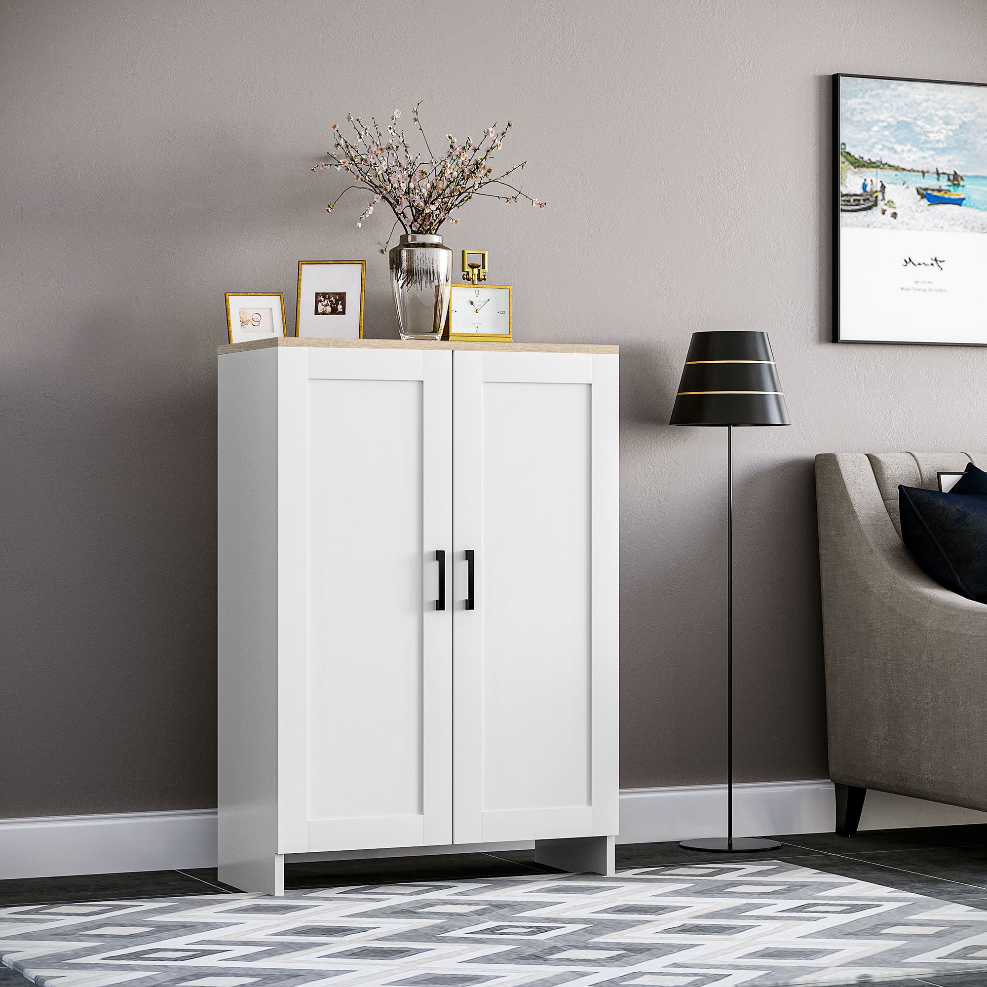 HOMCOM Modern Buffet Cabinet with Storage, 24" Narrow Sideboard, Kitchen Storage Cabinet with 2 Shaker Doors and Adjustable Shelf, White