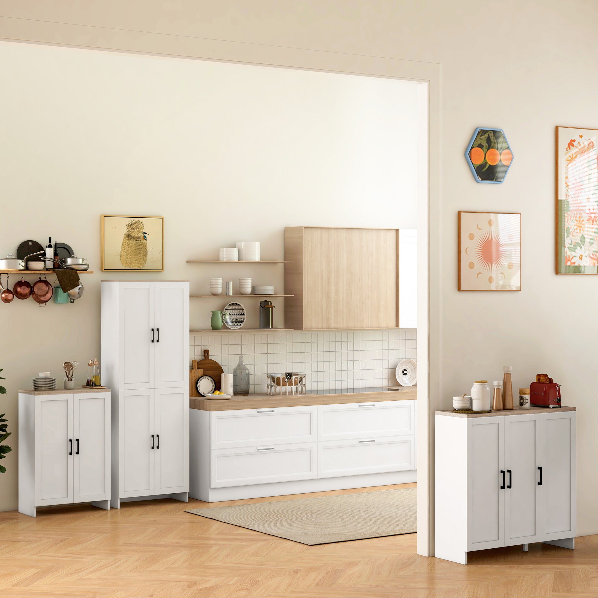 HOMCOM Modern Buffet Cabinet with Storage, 24" Narrow Sideboard, Kitchen Storage Cabinet with 2 Shaker Doors and Adjustable Shelf, White