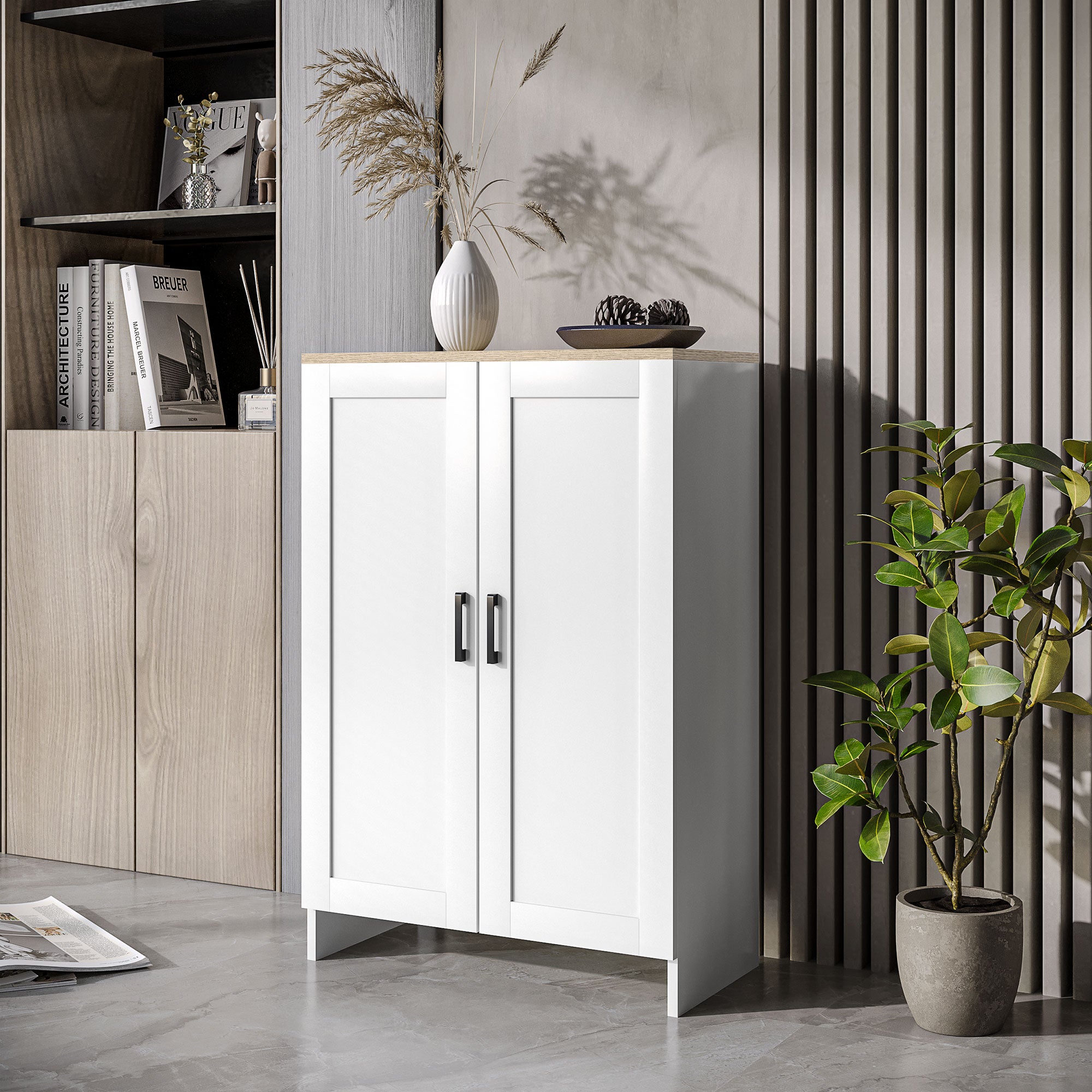 HOMCOM Modern Buffet Cabinet with Storage, 24" Narrow Sideboard, Kitchen Storage Cabinet with 2 Shaker Doors and Adjustable Shelf, White