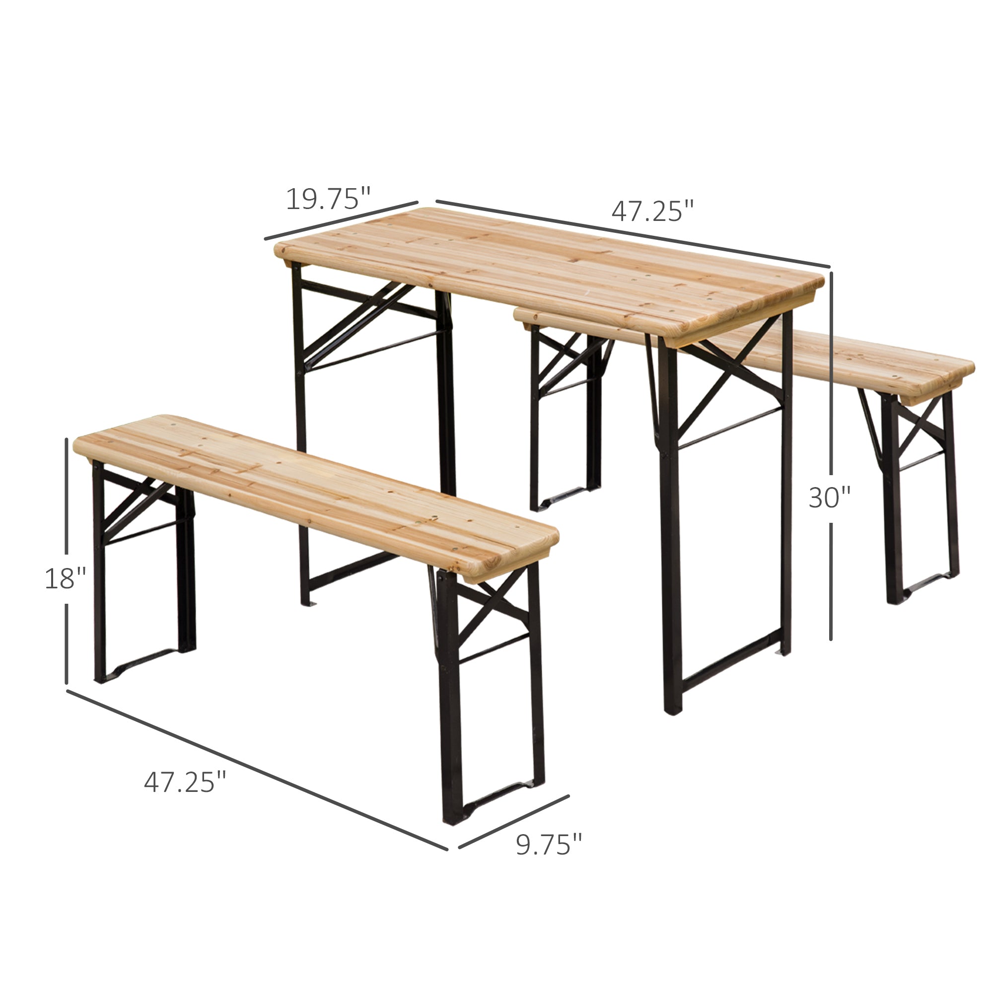 Outsunny 3 Pieces Folding Picnic Table Set, Portable Folding Picnic Table Set, 1 Picnic Table and 2 Benches, Natural
