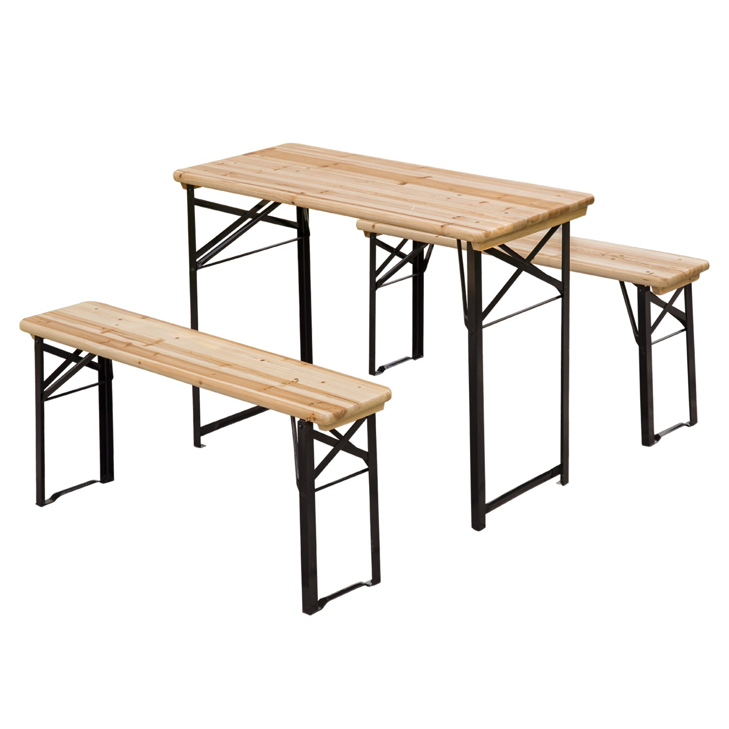 Outsunny 3 Pieces Folding Picnic Table Set, Portable Folding Picnic Table Set, 1 Picnic Table and 2 Benches, Natural