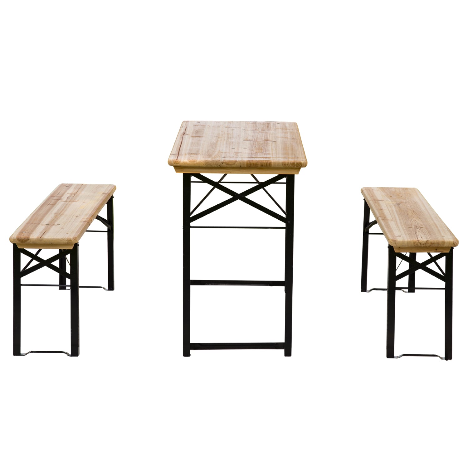 Outsunny 3 Pieces Folding Picnic Table Set, Portable Folding Picnic Table Set, 1 Picnic Table and 2 Benches, Natural