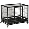 PawHut Heavy Duty Dog Crate Cage for Medium Small Dogs Cats with Two Doors, Lockable Wheels, Removable Tray, 36" x 24" x 27"