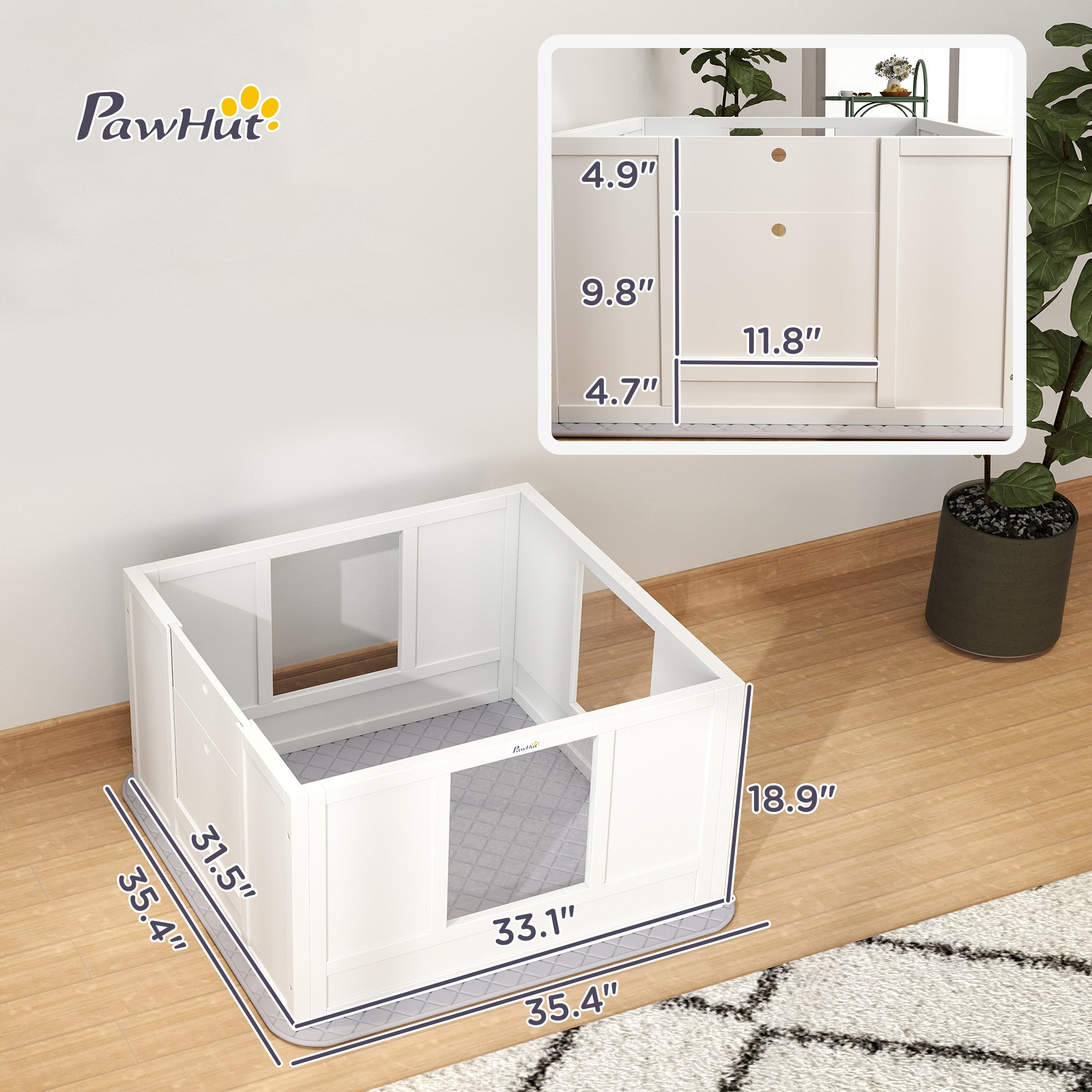 PawHut Whelping Box for Dogs with Waterproof Whelping Pad, Dog Whelping Pen with Clear Panels, Adjustable Entrance, Double Room, Non-slip Foot Pads, for Small Dogs, 33.1" L x 31.5" W x 18.9" H