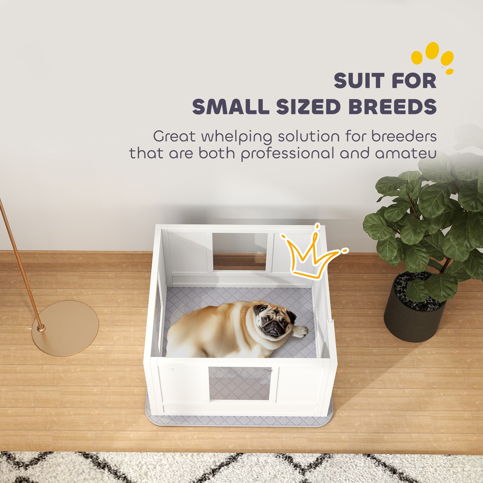 PawHut Whelping Box for Dogs with Waterproof Whelping Pad, Dog Whelping Pen with Clear Panels, Adjustable Entrance, Double Room, Non-slip Foot Pads, for Small Dogs, 33.1" L x 31.5" W x 18.9" H