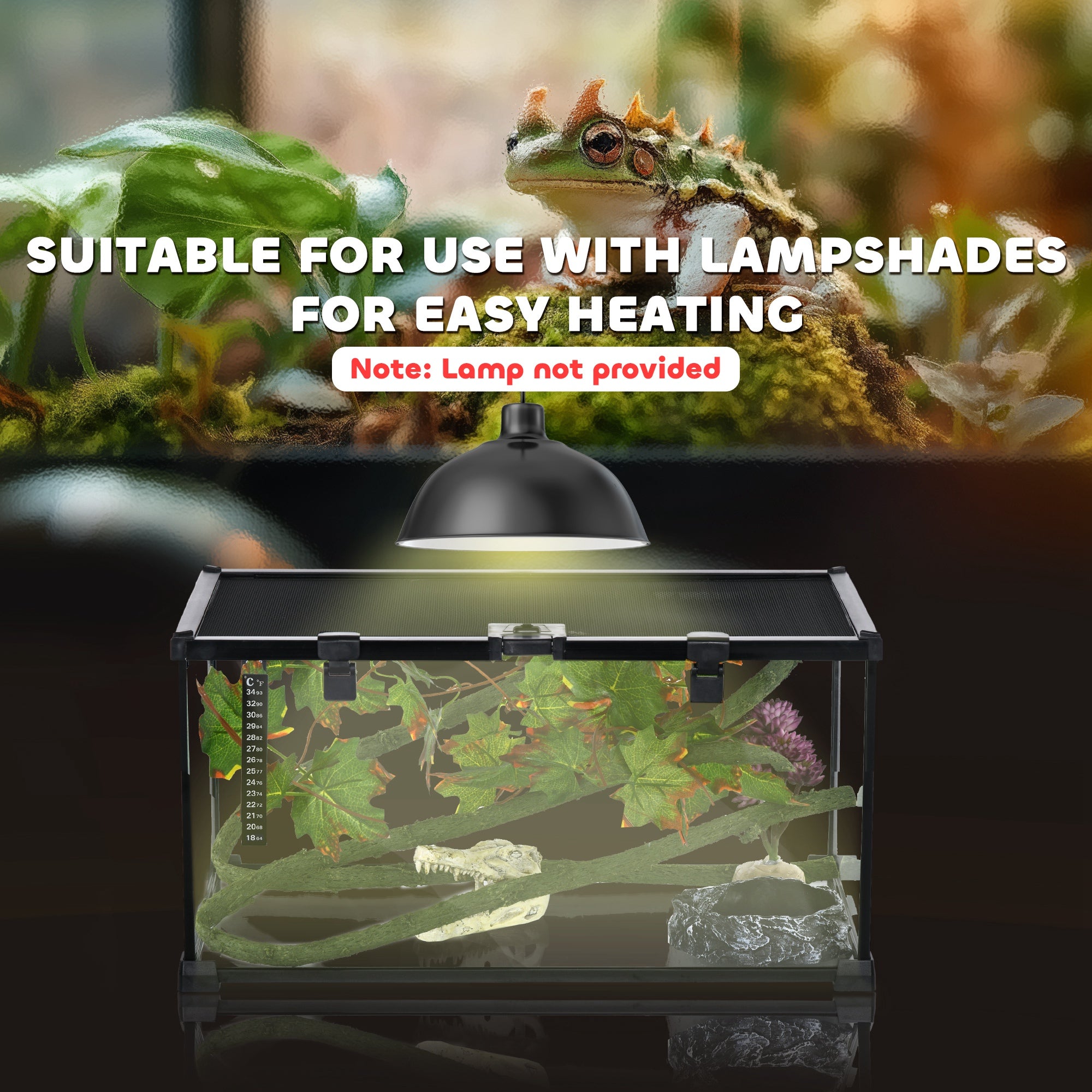 PawHut Vivarium, Terrarium, Glass Reptile Habitat w/ Thermometer, Decoration, Heat for Lizards, Horned Frogs, Snakes, Spiders, 50 x 30 x 25cm