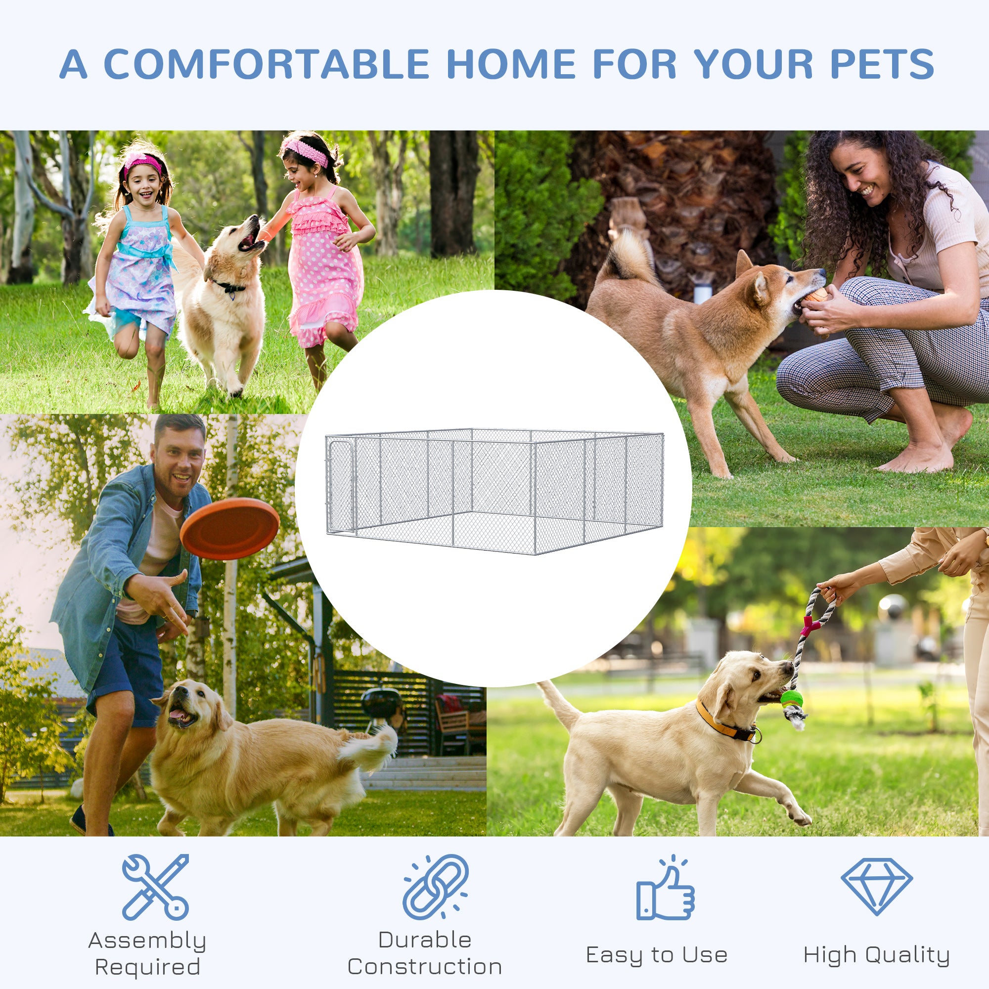 PawHut 228 Sq. Ft. Dog Playpen Outdoor, Walk-in Dog Run Kennel Puppy Exercise Pen with Galvanized Steel Frame, for Small and Medium Dogs, 15.1' x 15.1' x 6'