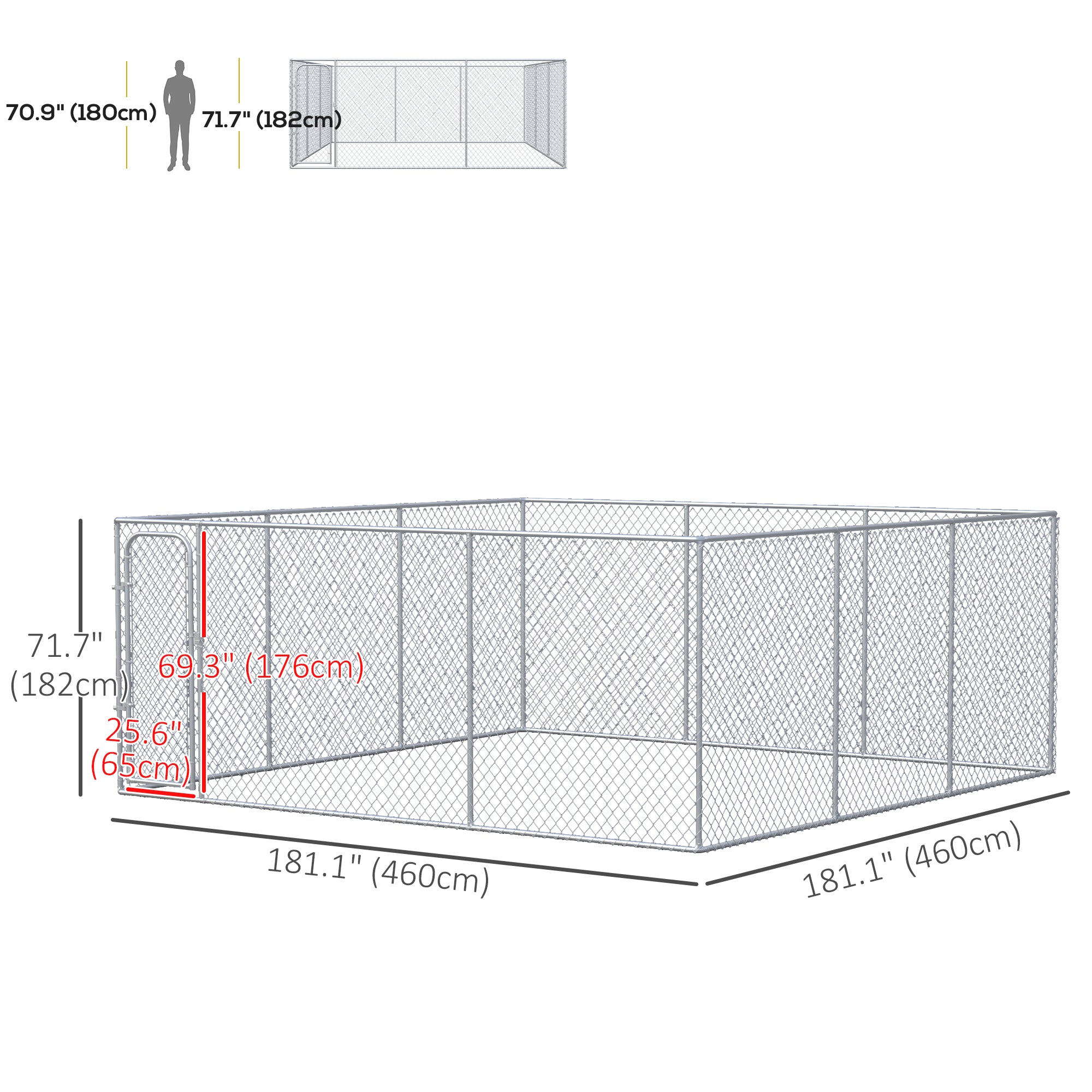 PawHut 228 Sq. Ft. Dog Playpen Outdoor, Walk-in Dog Run Kennel Puppy Exercise Pen with Galvanized Steel Frame, for Small and Medium Dogs, 15.1' x 15.1' x 6'