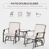 Outsunny Patio Double Glider Chair with Glass Top Center Table, Outdoor Glider Chair with High Back,  Sling Fabric for Garden, Bench, Beige