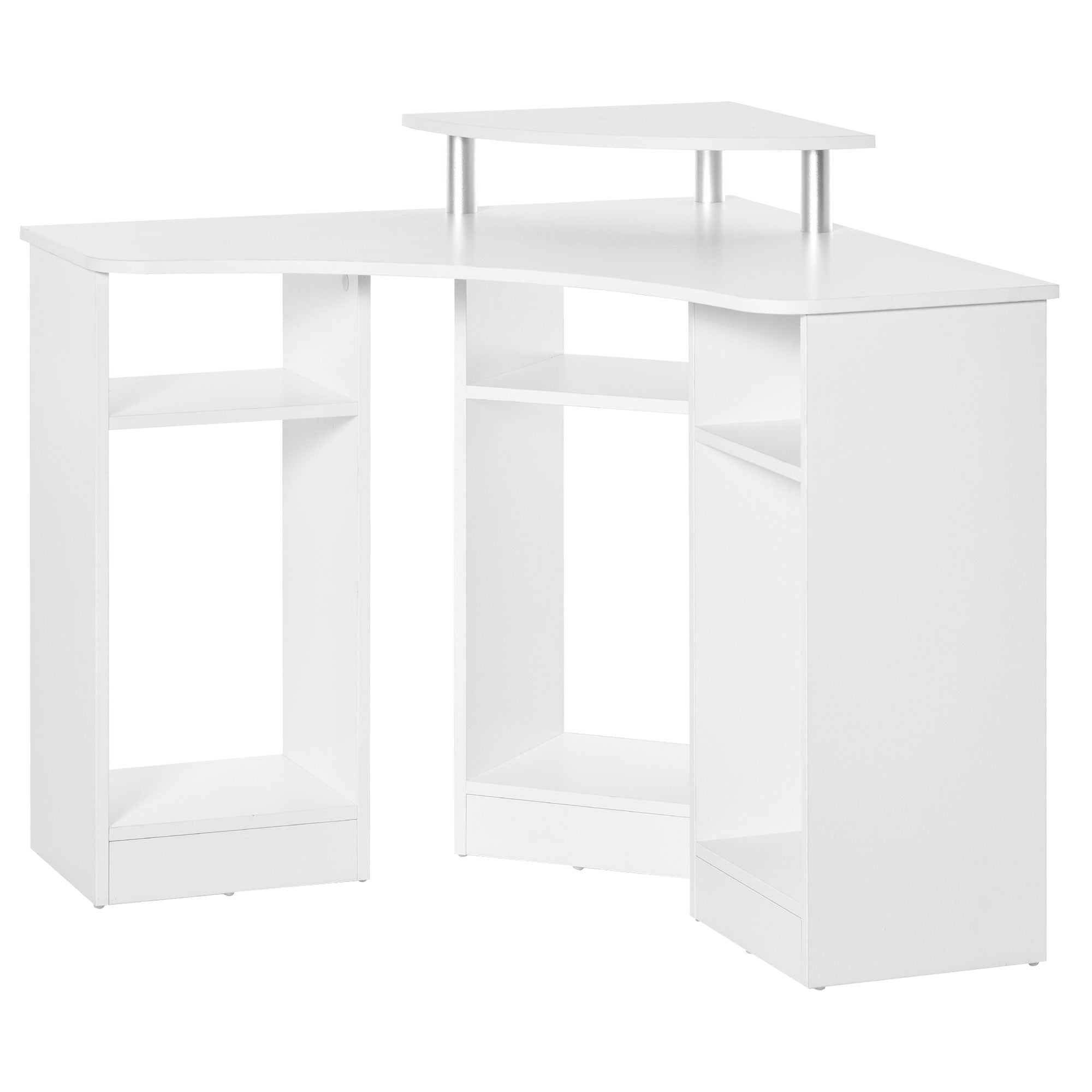 HOMCOM L-Shaped Computer Desk with Monitor Stand, Home Office Corner Desk Study Workstation for Small Space, White