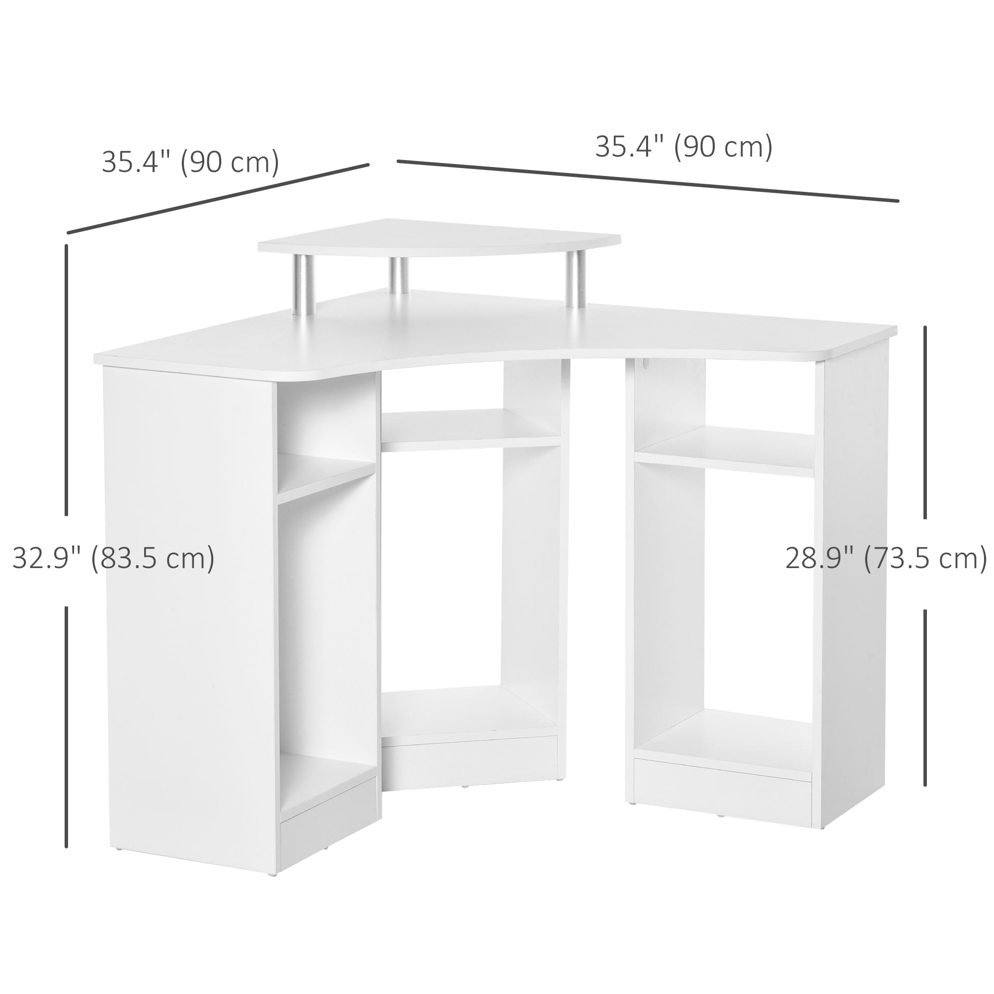 HOMCOM L-Shaped Computer Desk with Monitor Stand, Home Office Corner Desk Study Workstation for Small Space, White
