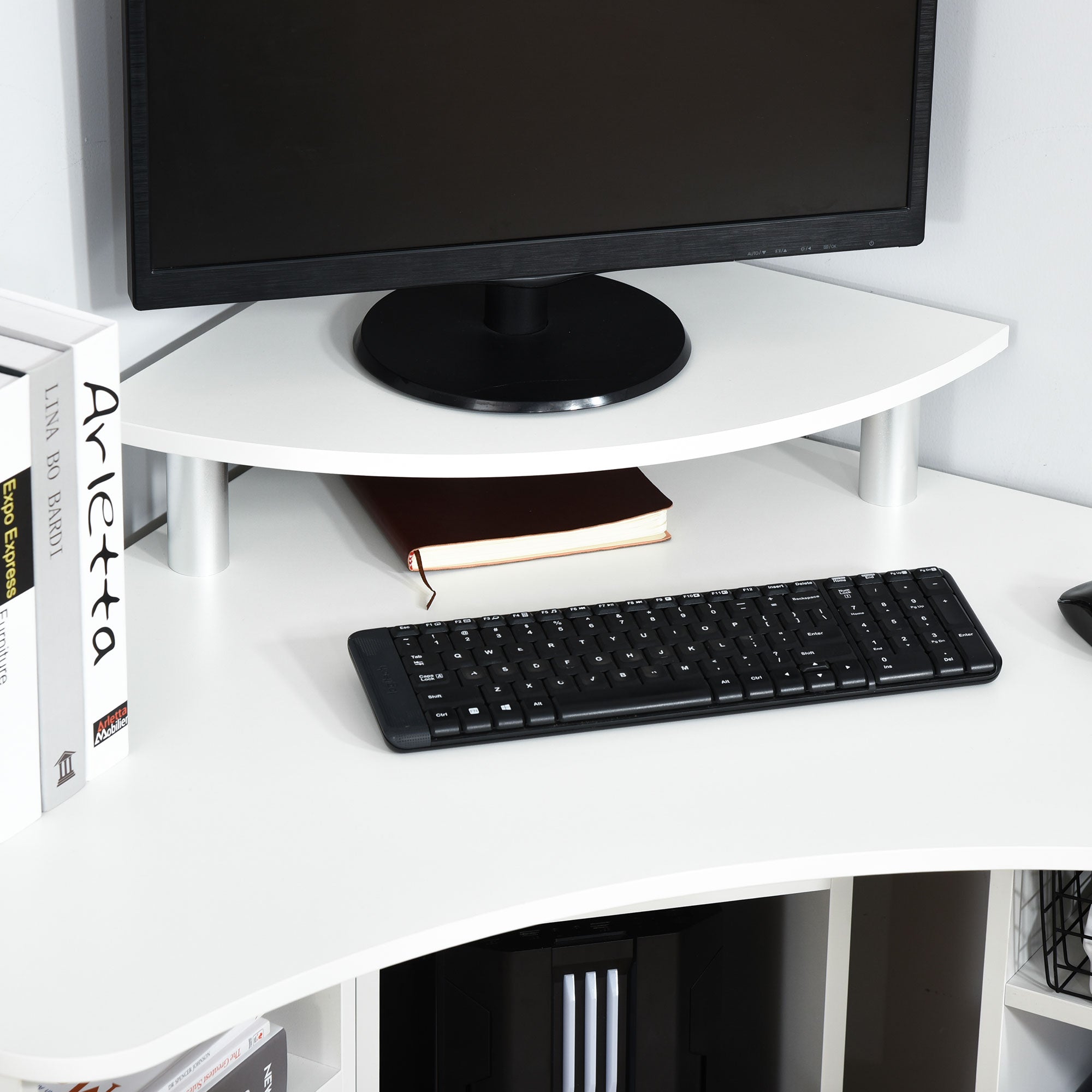 HOMCOM L-Shaped Computer Desk with Monitor Stand, Home Office Corner Desk Study Workstation for Small Space, White