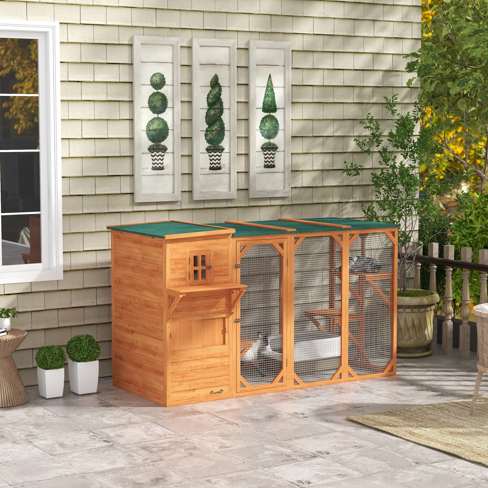 PawHut Wooden Cat Catio, 76