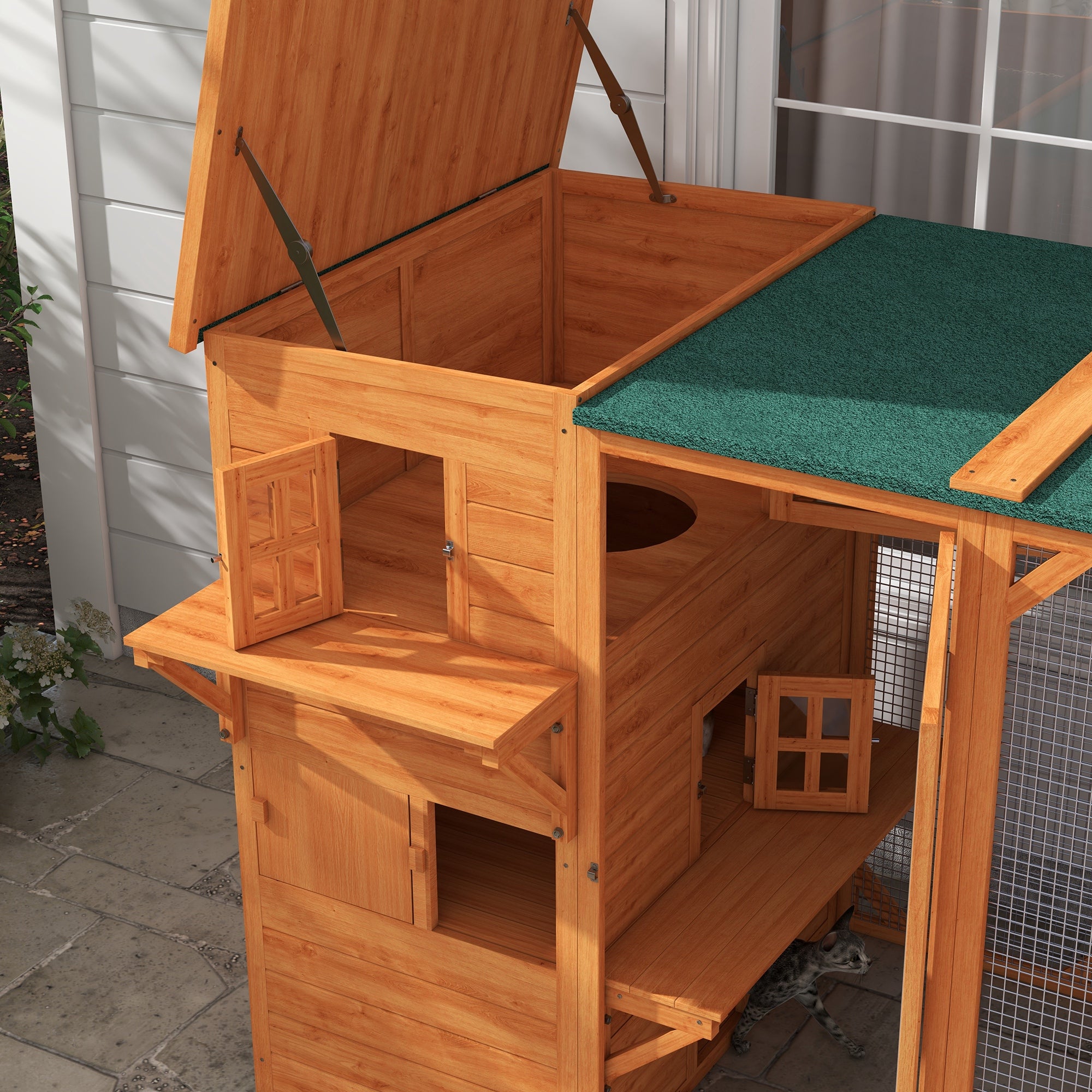 PawHut Wooden Cat Catio, 76
