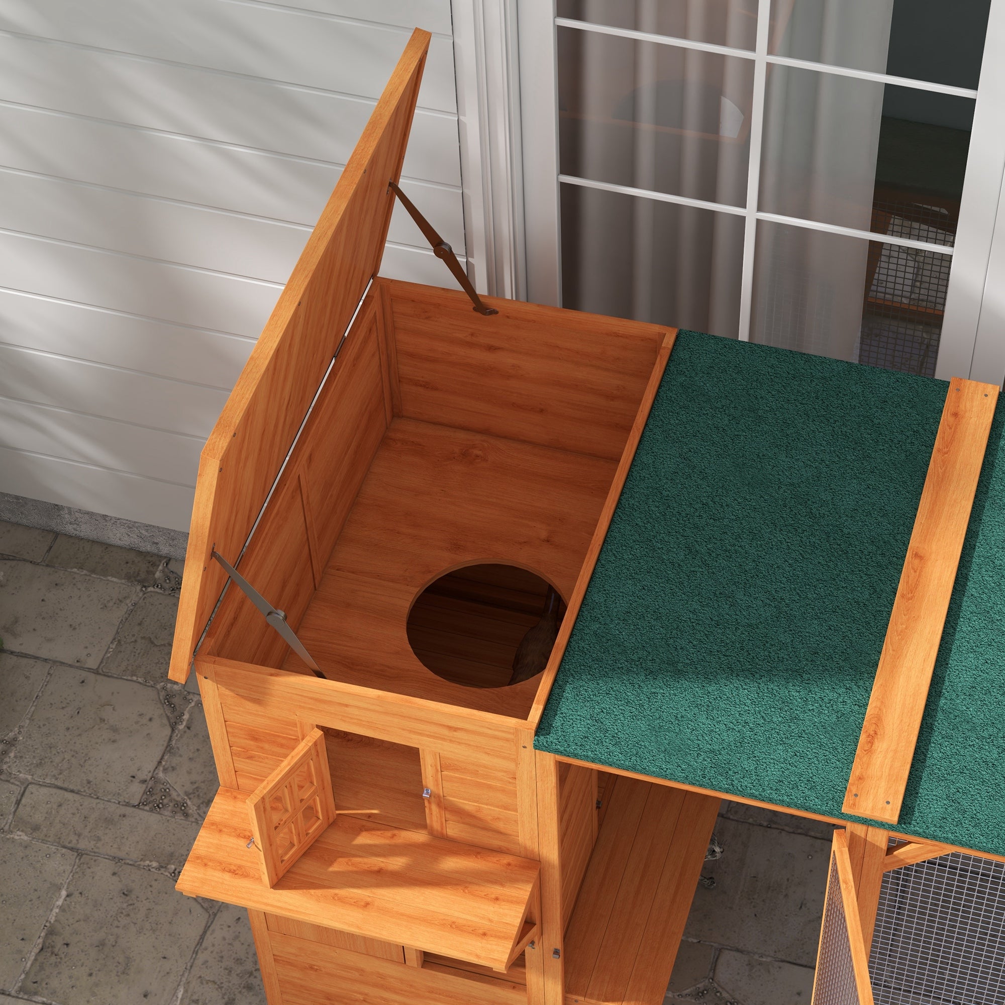 PawHut Catio Outdoor Cat Enclosure, Large Wood Kitten Cat House Enclosure with 3-Level Design, Weatherproof Roof, Big Hiding Areas, Multiple Platforms, Resting Box, 45"H, Orange