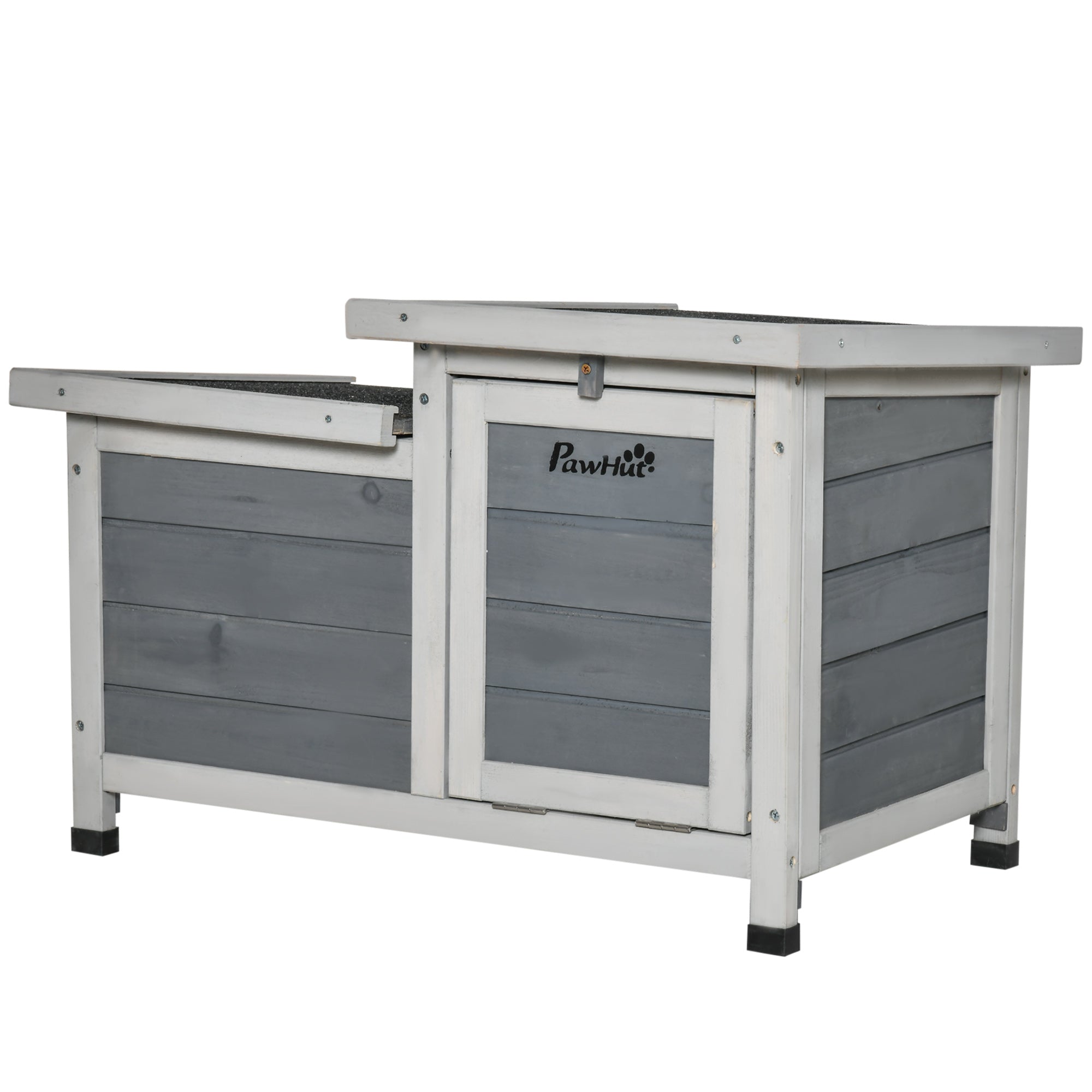 PawHut Wooden Rabbit Hutch, Guinea Pig Cage, Bunny Run, Small Animal House for Indoor Outdoor with Openable Roof, 70 x 43 x 45cm, Grey