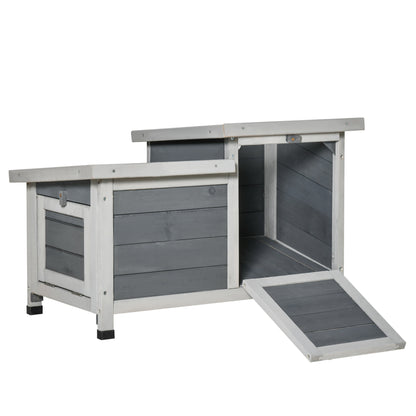 PawHut Wooden Rabbit Hutch, Guinea Pig Cage, Bunny Run, Small Animal House for Indoor Outdoor with Openable Roof, 70 x 43 x 45cm, Grey