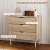 HOMCOM Bedroom Chest of Drawers, 3 Drawer Dresser with Fluted Panels and Solid Wood Legs, Storage Cabinet with 3 Drawers for Living Room, Hallway, Oak