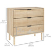 HOMCOM Bedroom Chest of Drawers, 3 Drawer Dresser with Fluted Panels and Solid Wood Legs, Storage Cabinet with 3 Drawers for Living Room, Hallway, Oak