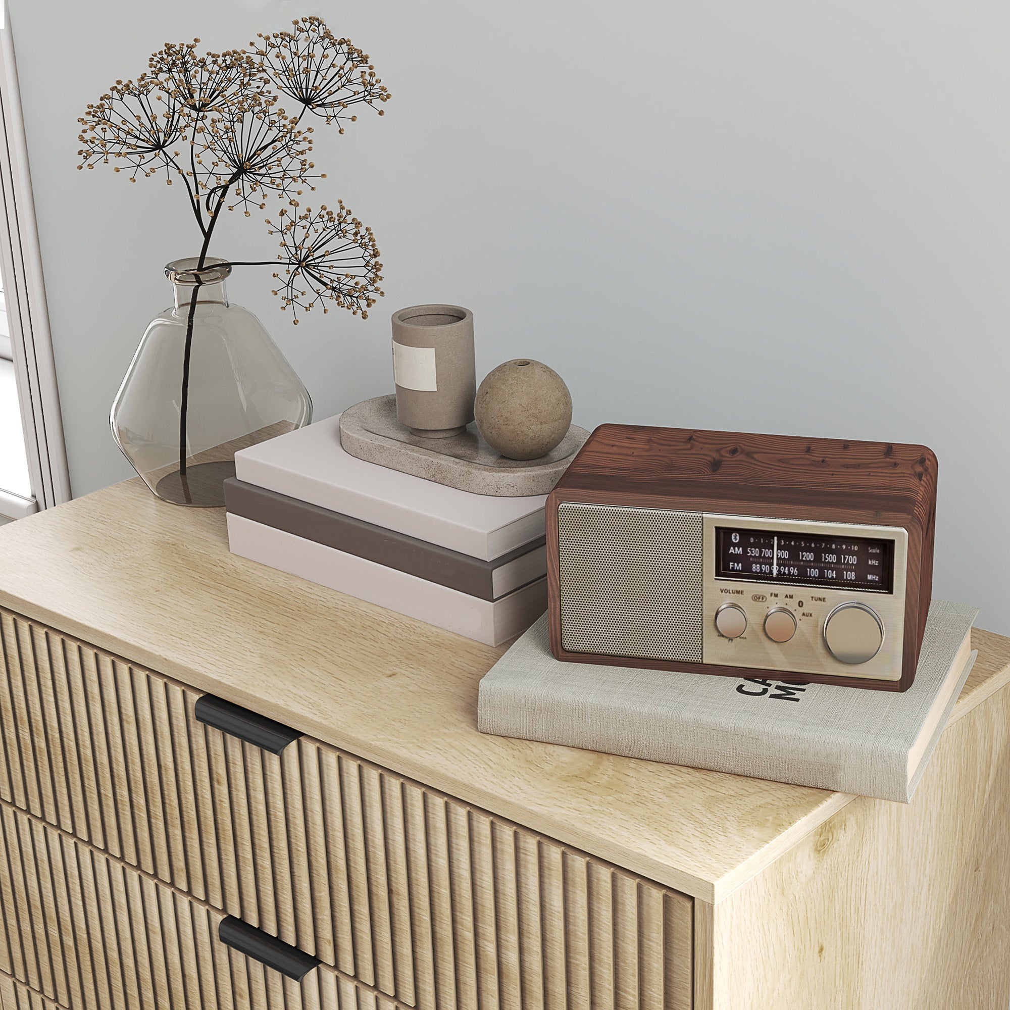 HOMCOM Bedroom Chest of Drawers, 3 Drawer Dresser with Fluted Panels and Solid Wood Legs, Storage Cabinet with 3 Drawers for Living Room, Hallway, Oak