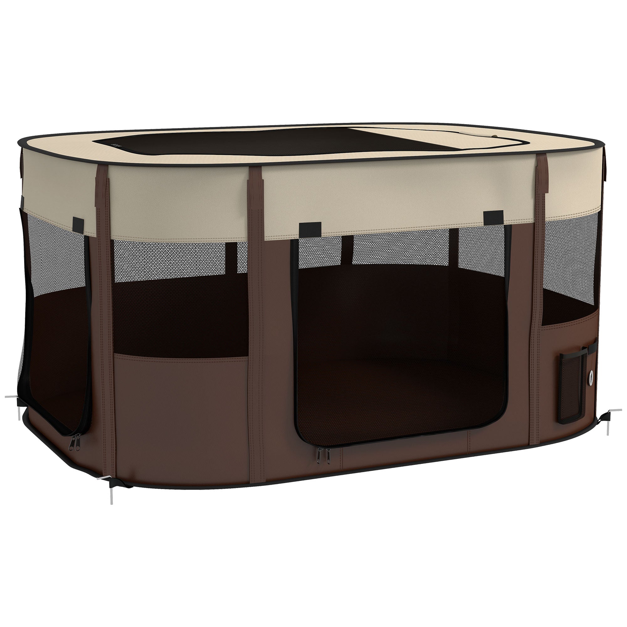 PawHut Dog Pen, Pet Playpen, Portable Foldable Dog Cat Playpen Soft Dog Cage with Storage Bag for Puppies, Rabbits, Kittens, Guinea Pigs, 114 x 89 x 59cm - Brown