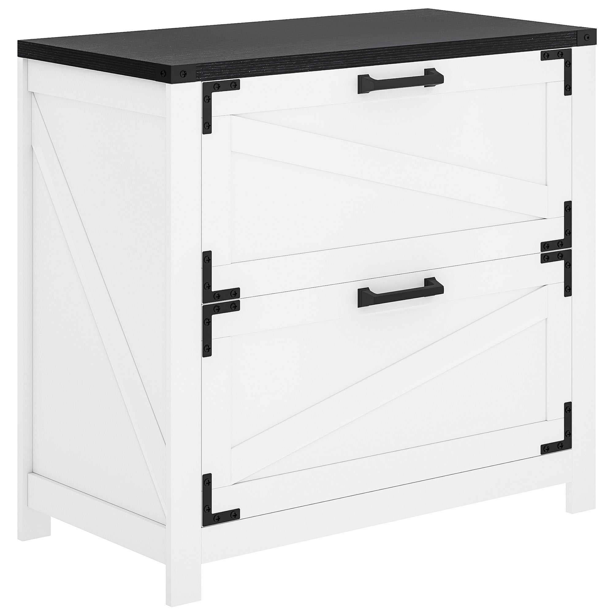 HOMCOM 2 Drawer File Cabinet, Farmhouse Lateral Filing Cabinet with Adjustable Hanging Bars for Letter, A4 and Legal Size, Printer Stand for Home Office, White