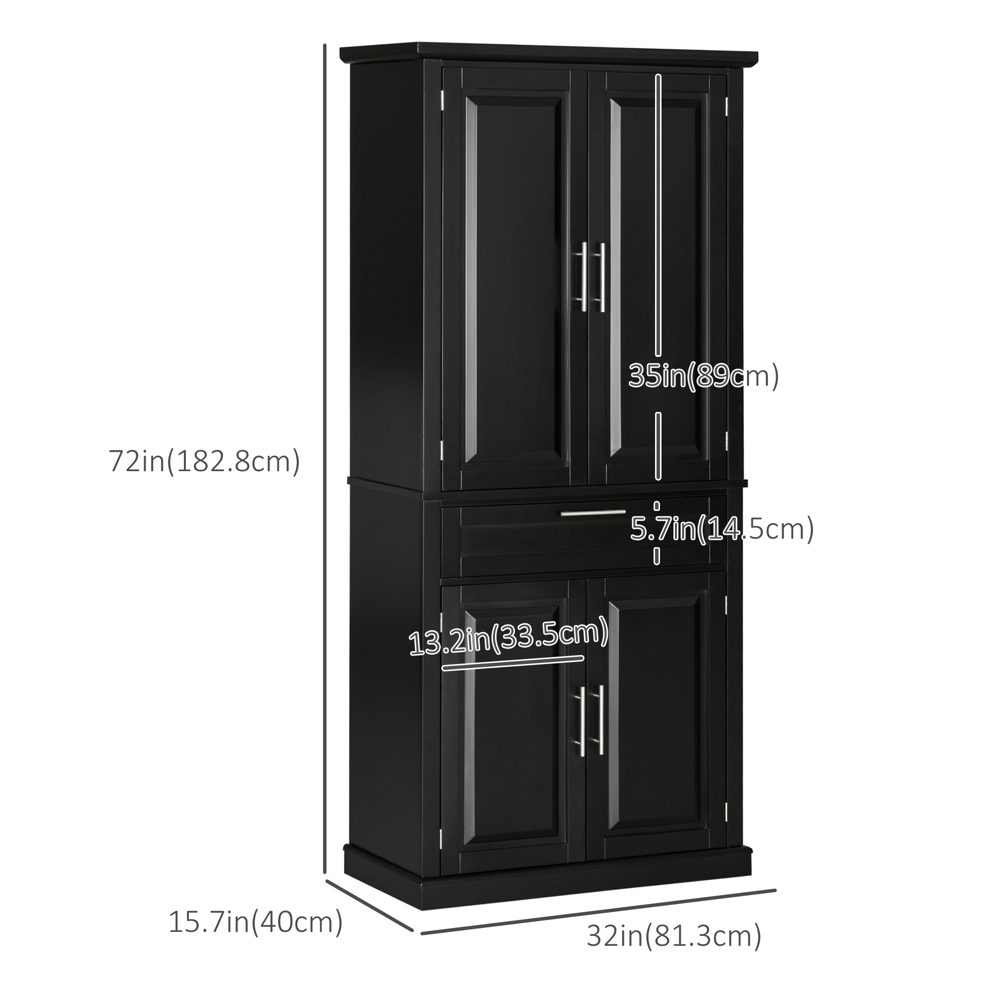 HOMCOM 72" Buffet Cabinet, Freestanding Kitchen Pantry, Storage Cupboard with 4 Doors, Drawer and Adjustable Shelves, Black