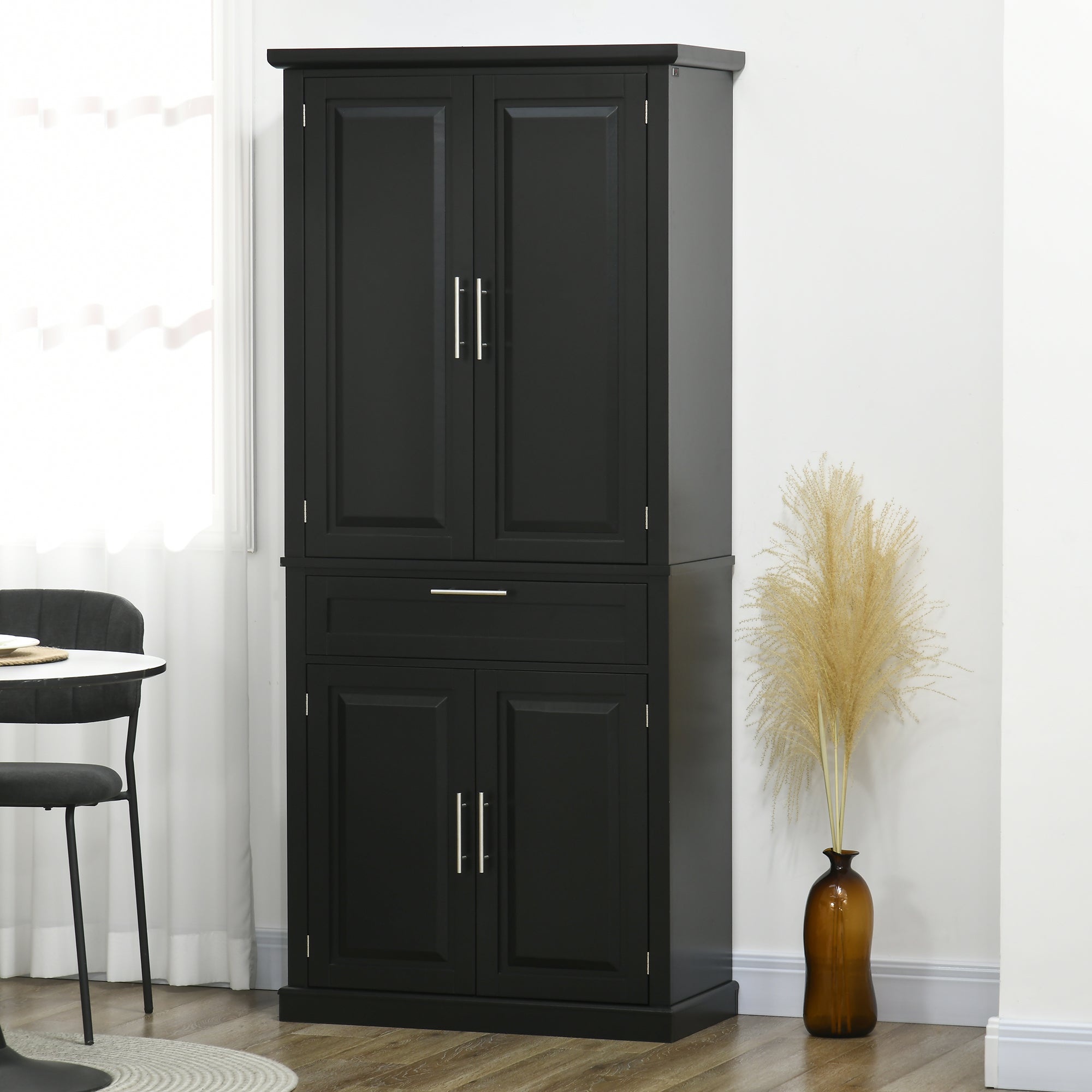 HOMCOM 72" Buffet Cabinet, Freestanding Kitchen Pantry, Storage Cupboard with 4 Doors, Drawer and Adjustable Shelves, Black