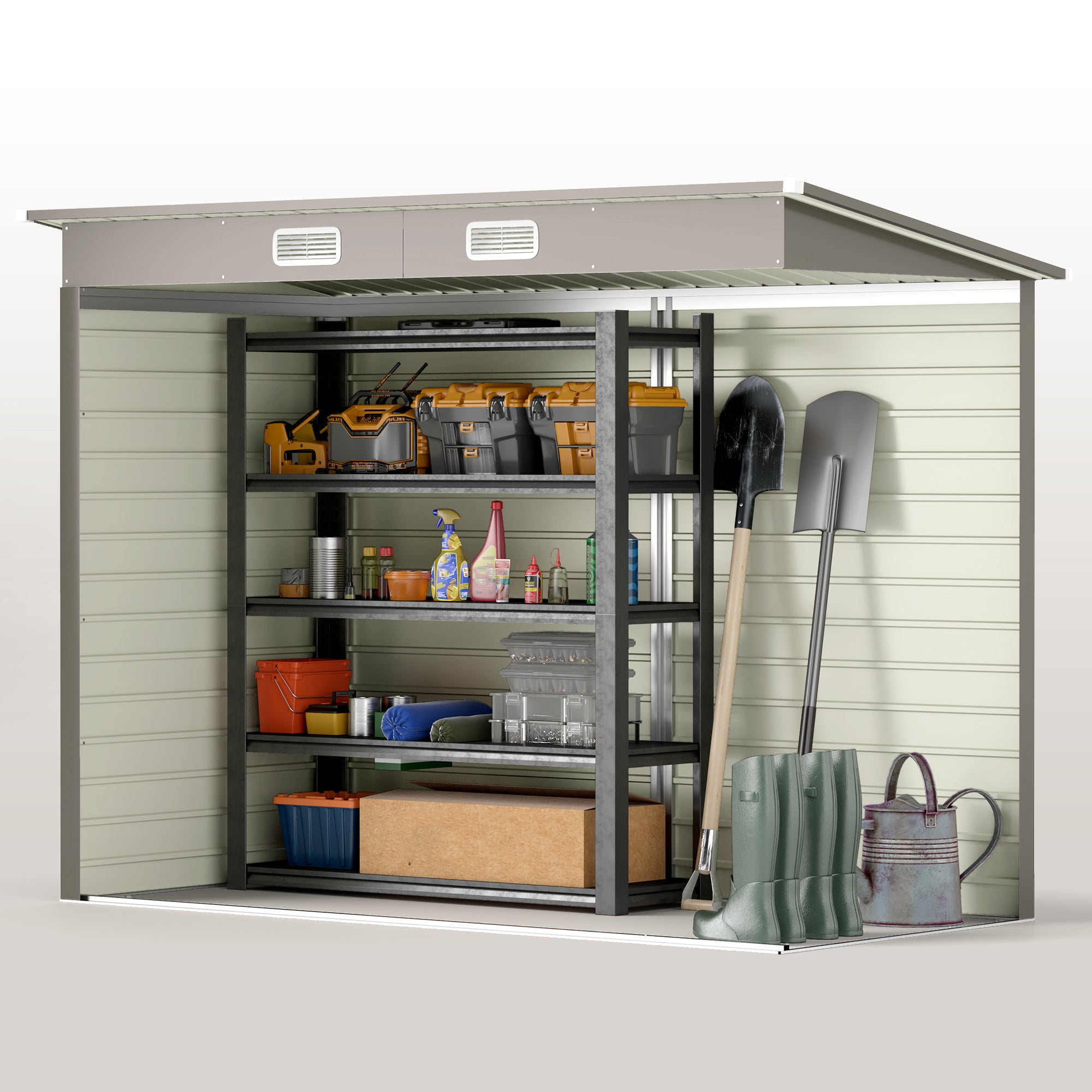 Outsunny 8 x 4FT Outdoor Storage Shed, Galvanized Metal Garden Shed, Waterproof Tool Shed with 2 Vents for Backyard, Lawn, Patio, Light Grey