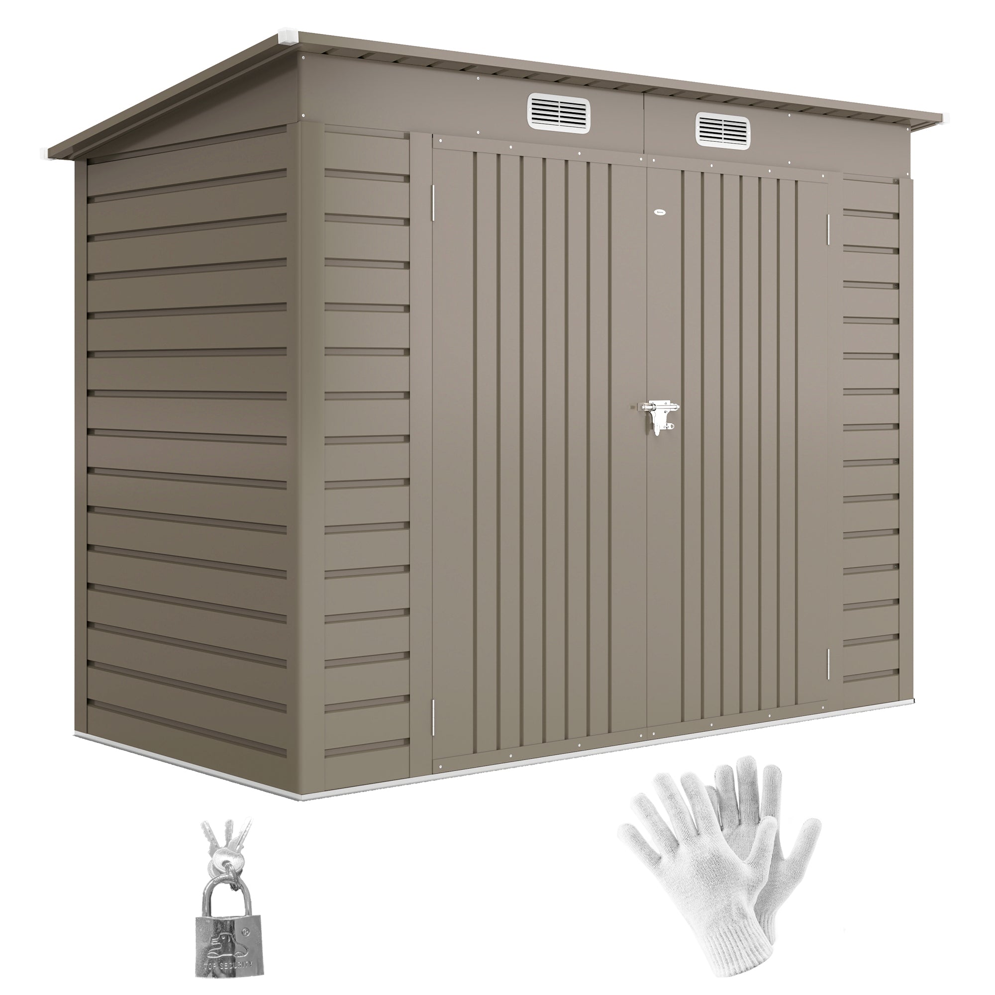 Outsunny 8 x 4FT Outdoor Storage Shed, Galvanized Metal Garden Shed, Waterproof Tool Shed with 2 Vents for Backyard, Lawn, Patio, Light Grey